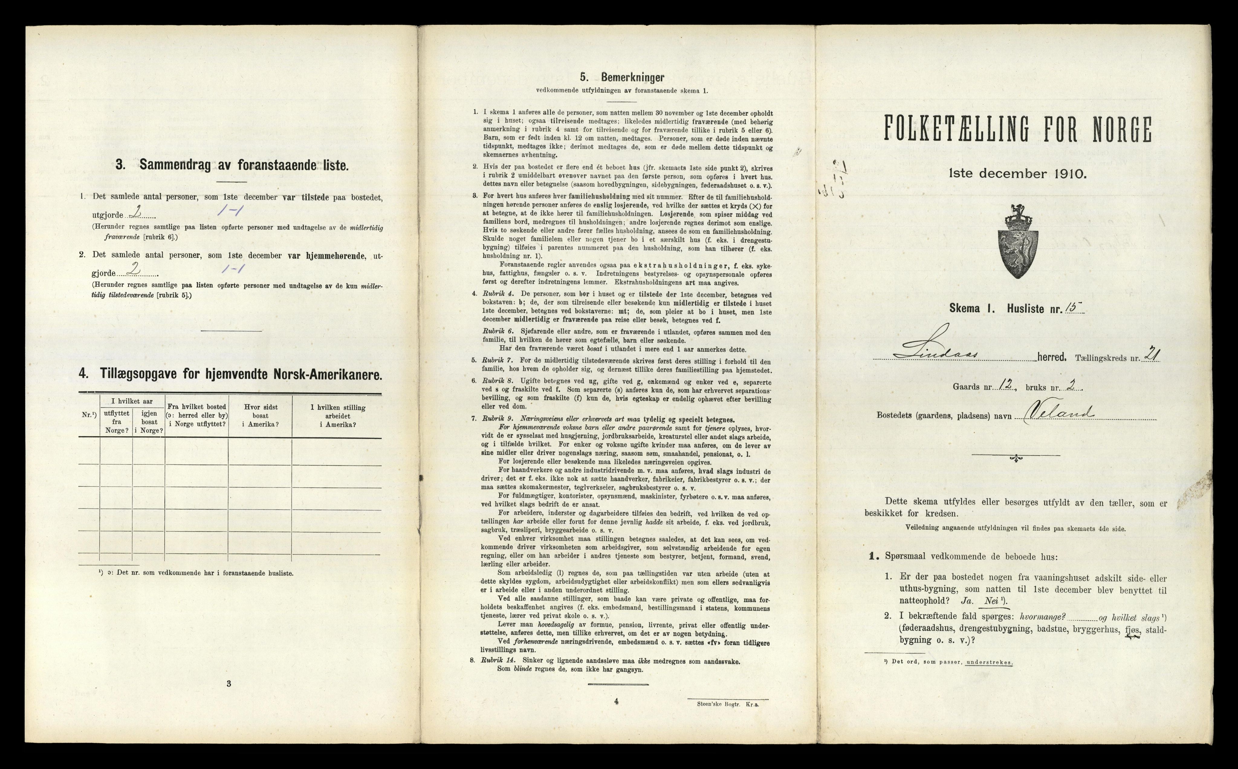 RA, 1910 census for Lindås, 1910, p. 1340