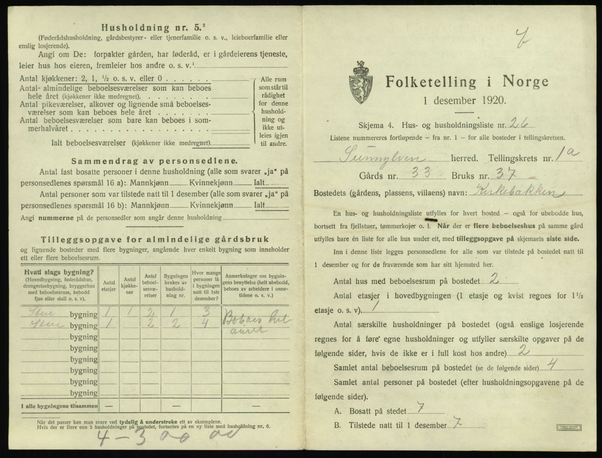 SAT, 1920 census for Sunnylven, 1920, p. 110