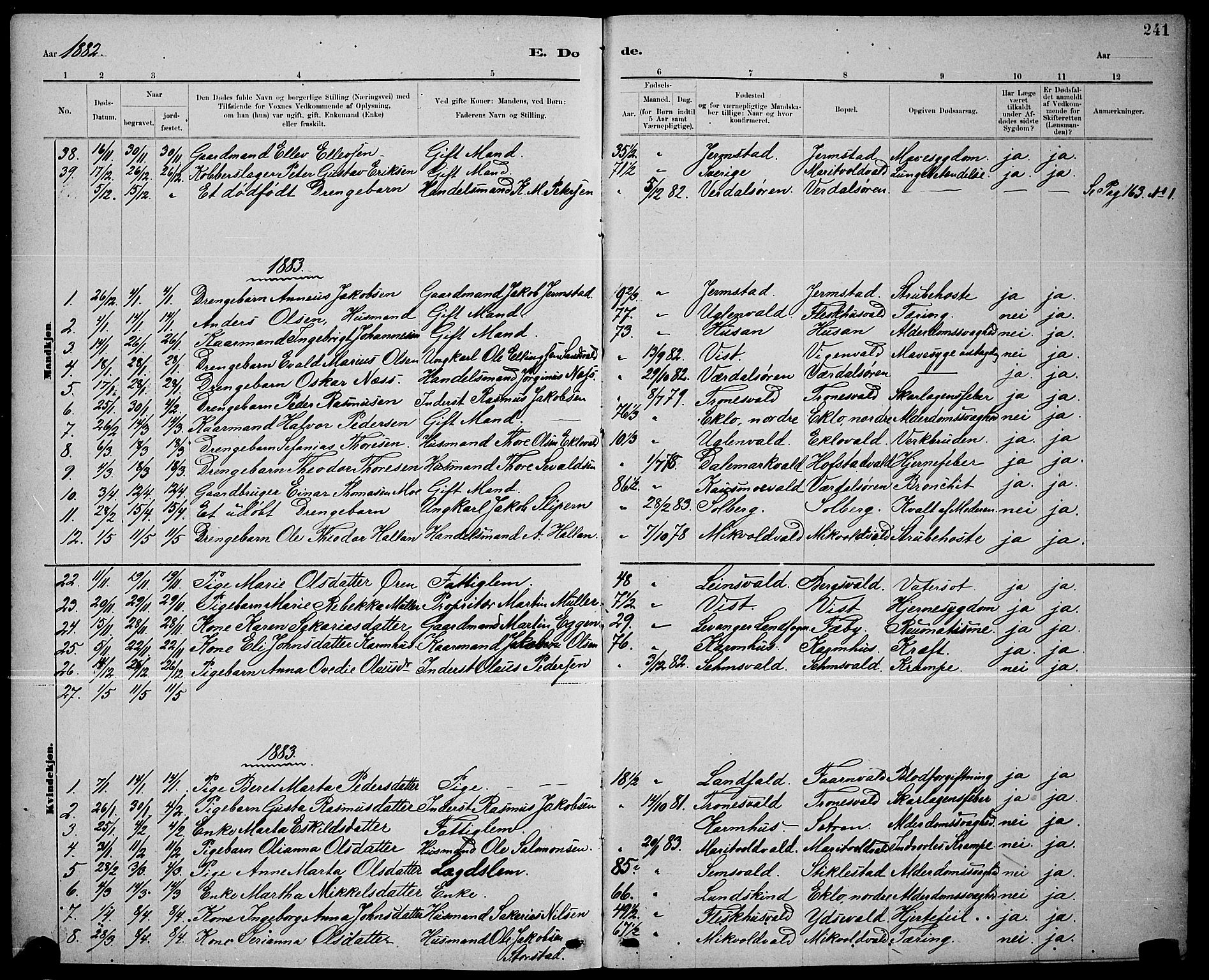 Ministerialprotokoller, klokkerbøker og fødselsregistre - Nord-Trøndelag, SAT/A-1458/723/L0256: Parish register (copy) no. 723C04, 1879-1890, p. 241