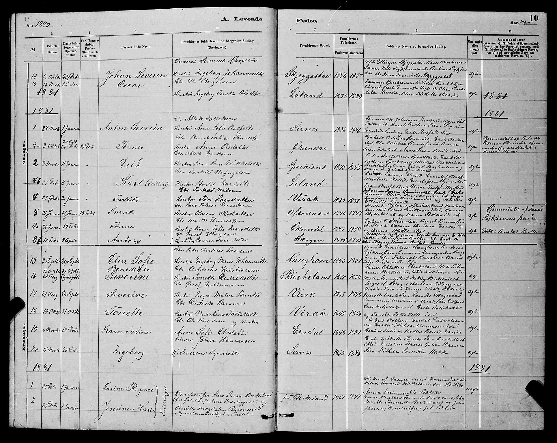 Bakke sokneprestkontor, SAK/1111-0002/F/Fb/Fba/L0002: Parish register (copy) no. B 2, 1879-1893, p. 10