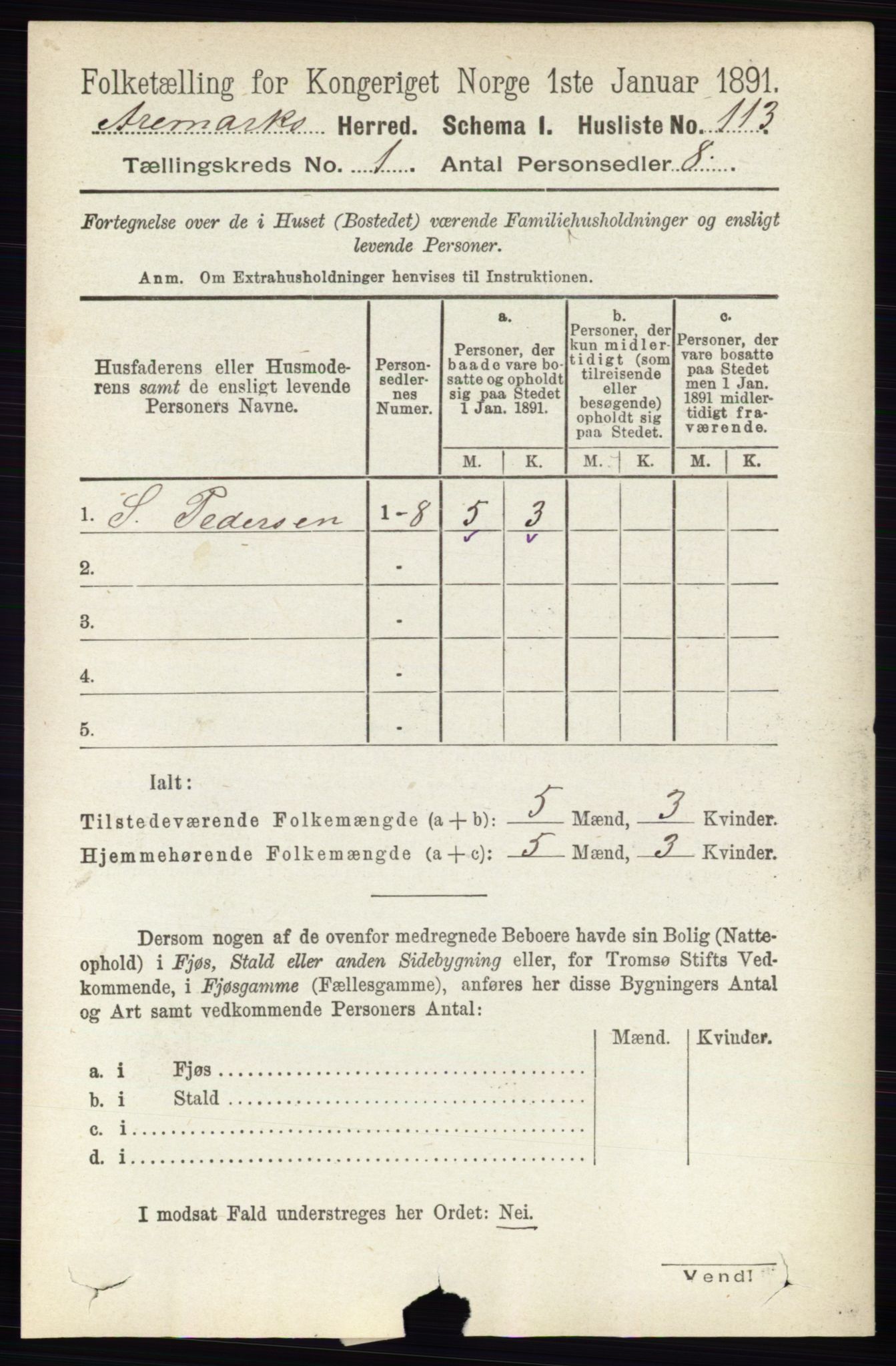 RA, 1891 census for 0118 Aremark, 1891, p. 139