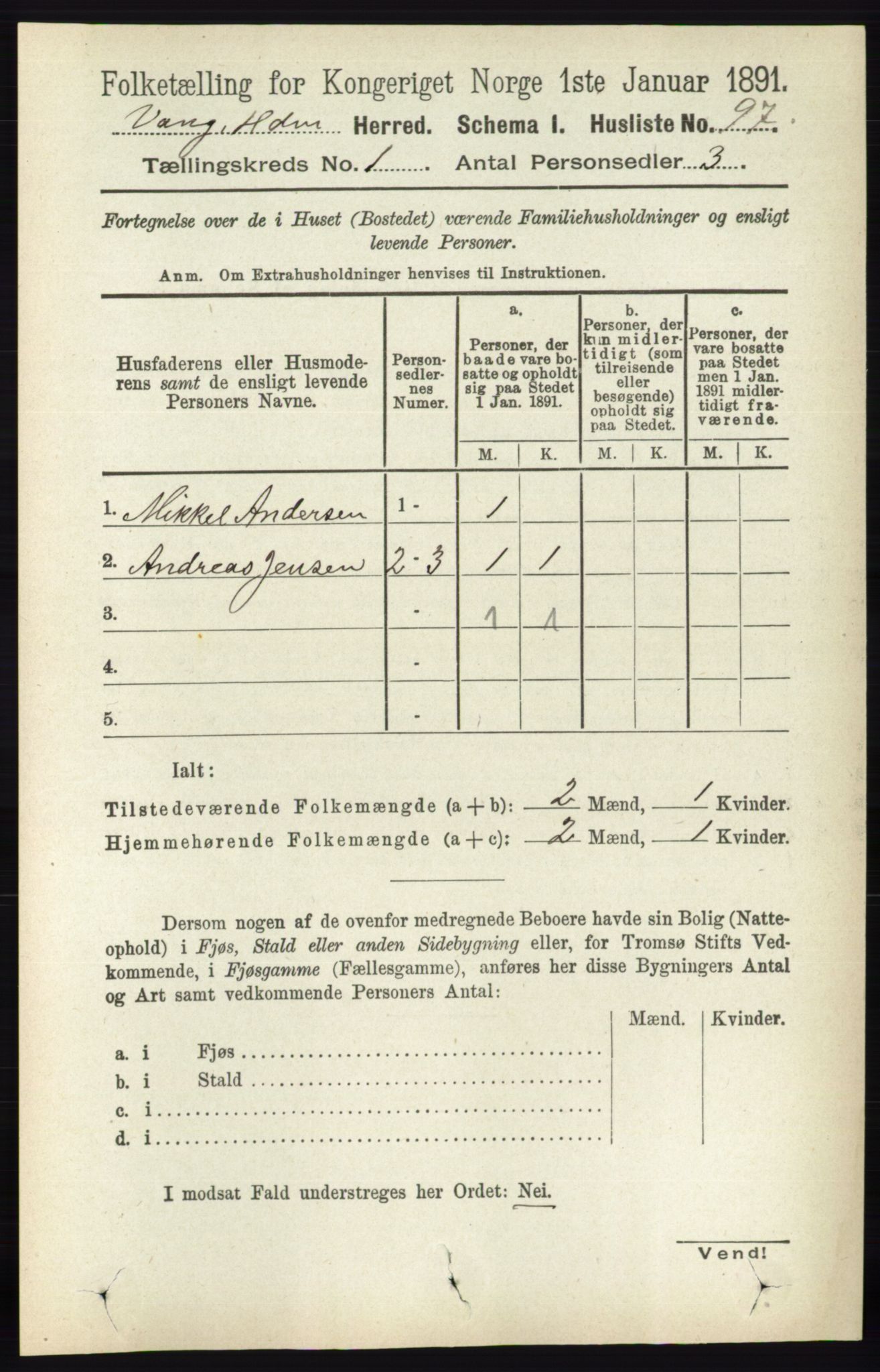 RA, 1891 census for 0414 Vang, 1891, p. 146
