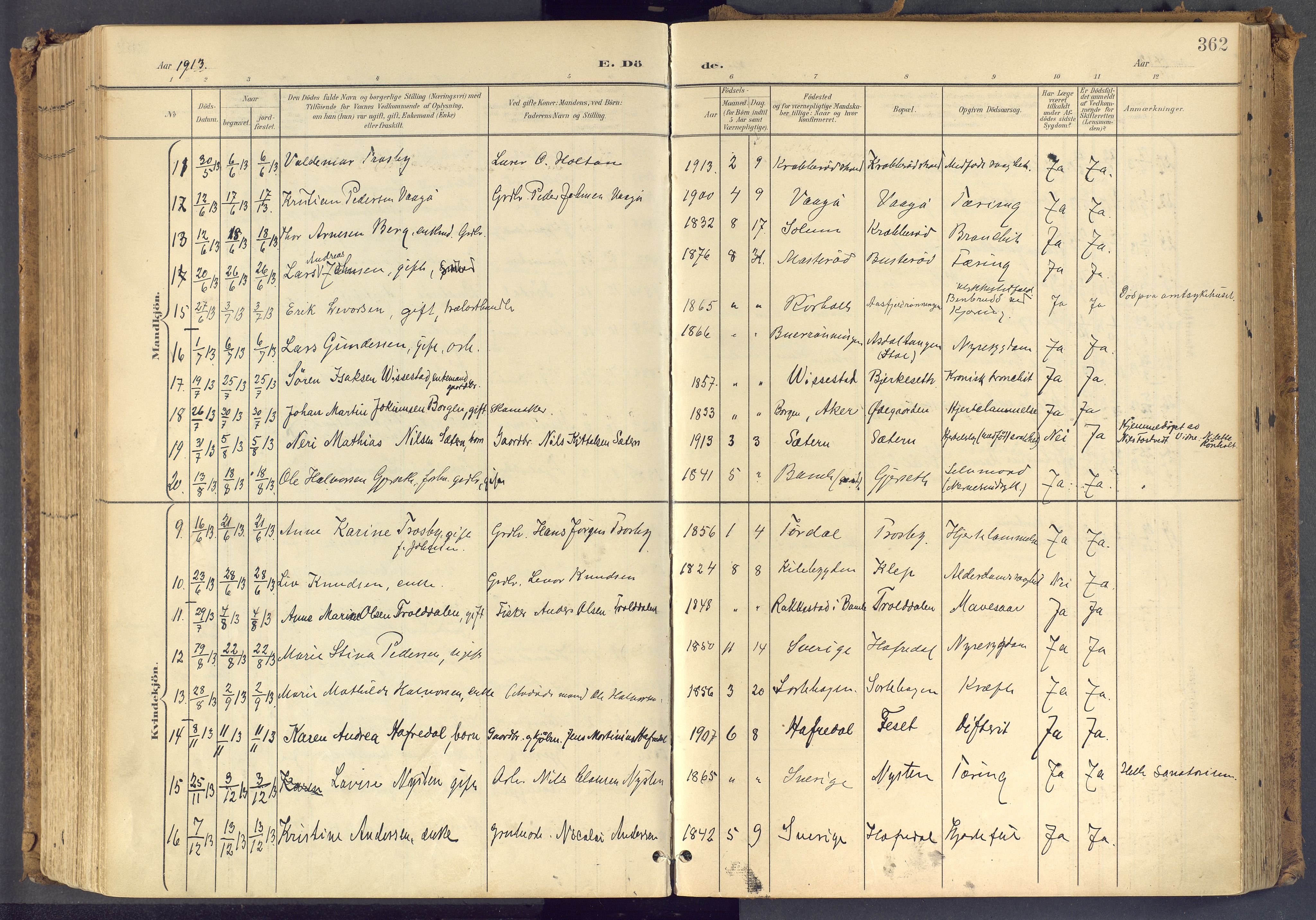 Bamble kirkebøker, SAKO/A-253/F/Fa/L0009: Parish register (official) no. I 9, 1901-1917, p. 362