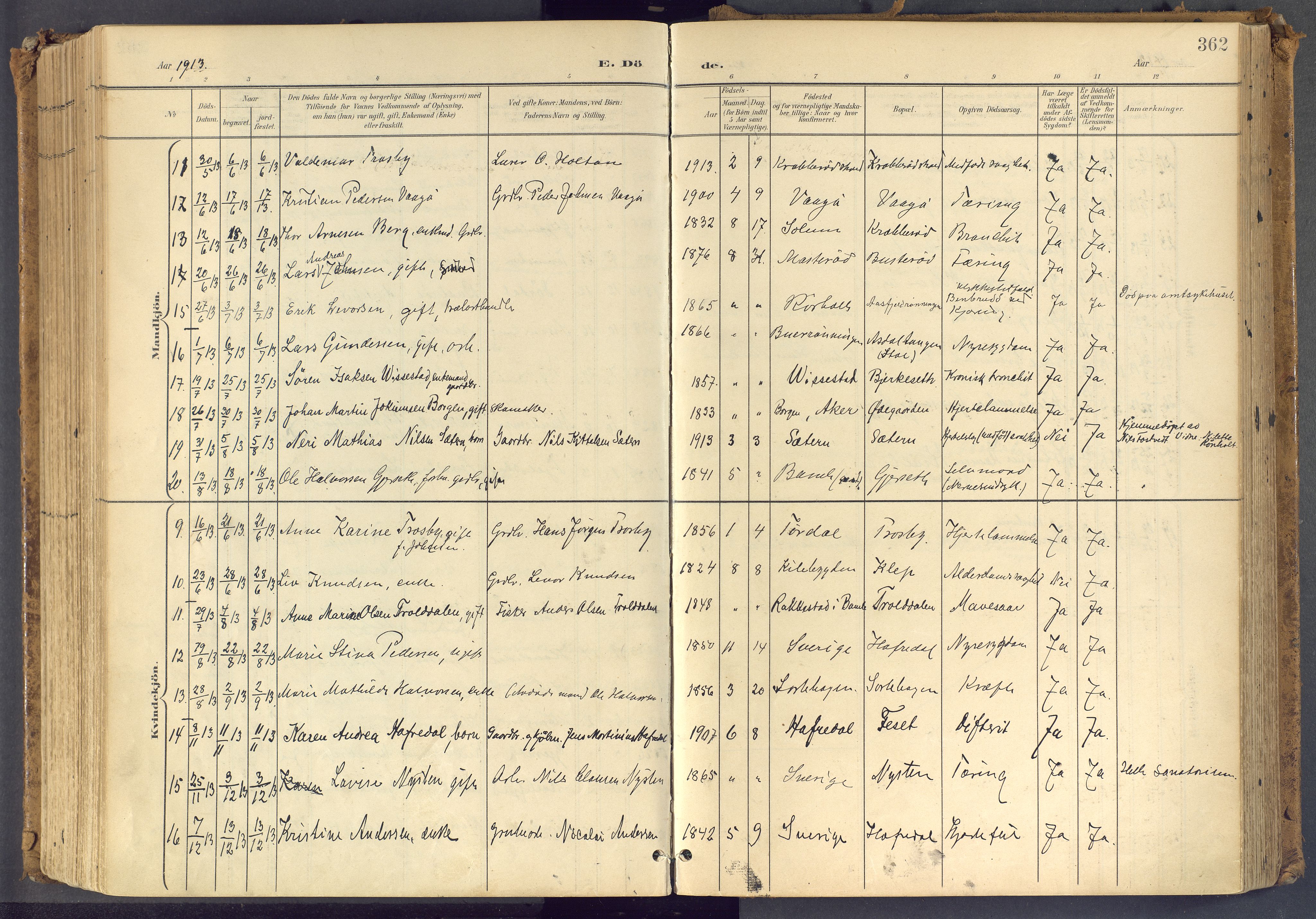 Bamble kirkebøker, AV/SAKO-A-253/F/Fa/L0009: Parish register (official) no. I 9, 1901-1917, p. 362