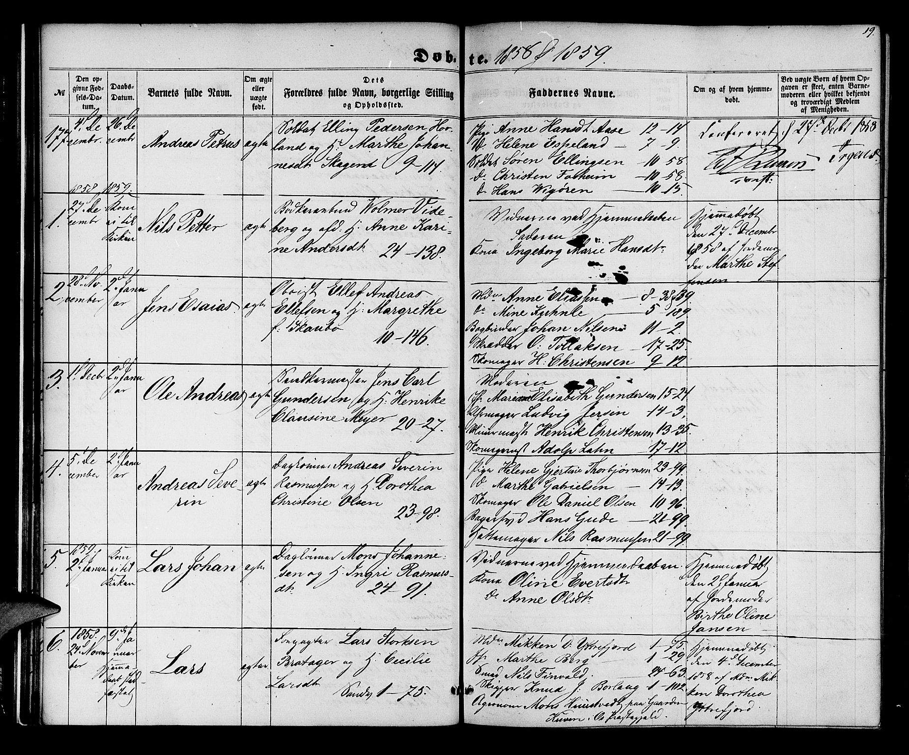 Korskirken sokneprestembete, SAB/A-76101/H/Hab: Parish register (copy) no. B 4, 1858-1863, p. 19