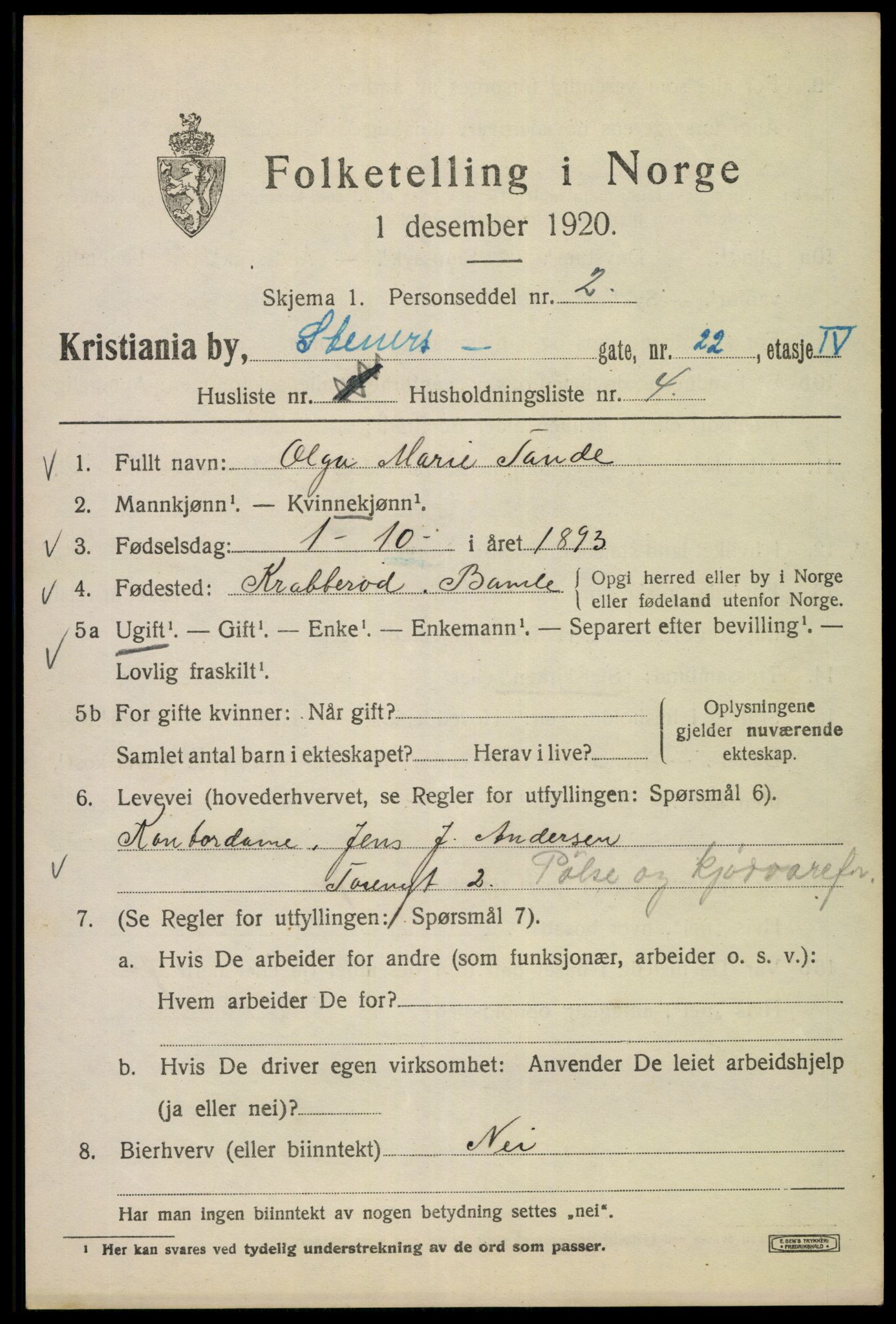 SAO, 1920 census for Kristiania, 1920, p. 539929