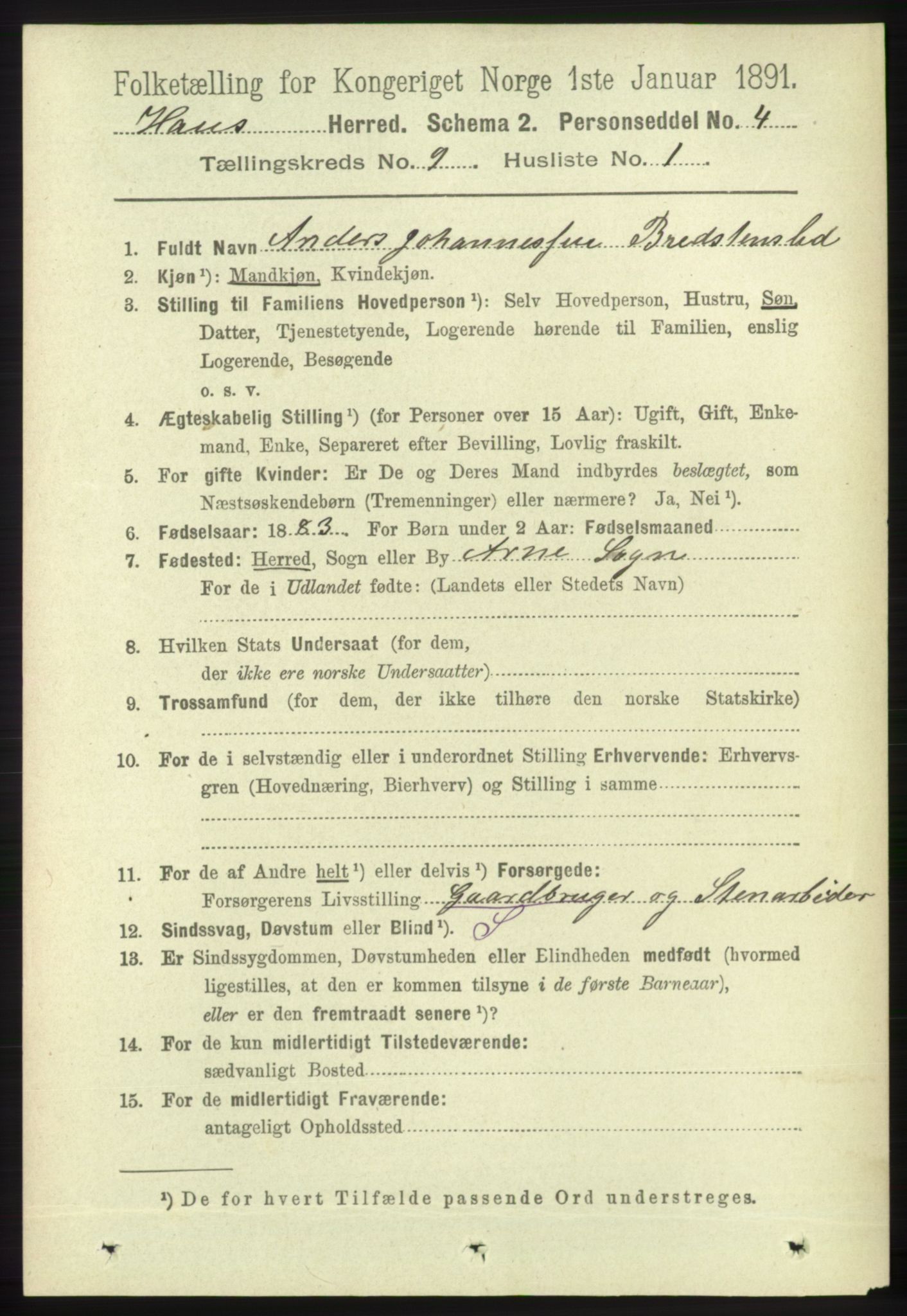 RA, 1891 census for 1250 Haus, 1891, p. 3547