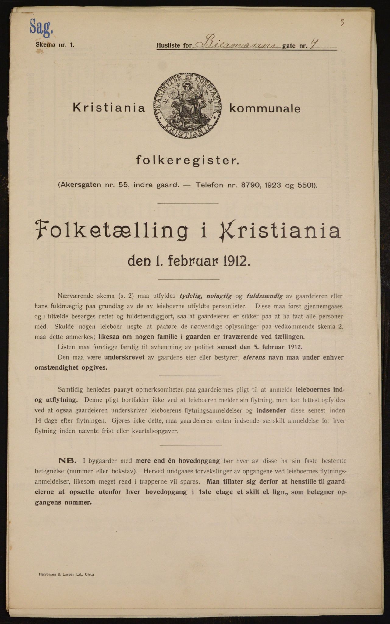 OBA, Municipal Census 1912 for Kristiania, 1912, p. 4786