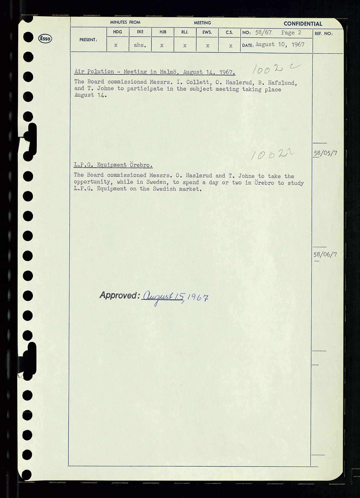 Pa 0982 - Esso Norge A/S, AV/SAST-A-100448/A/Aa/L0002/0003: Den administrerende direksjon Board minutes (styrereferater) / Den administrerende direksjon Board minutes (styrereferater), 1967, p. 123