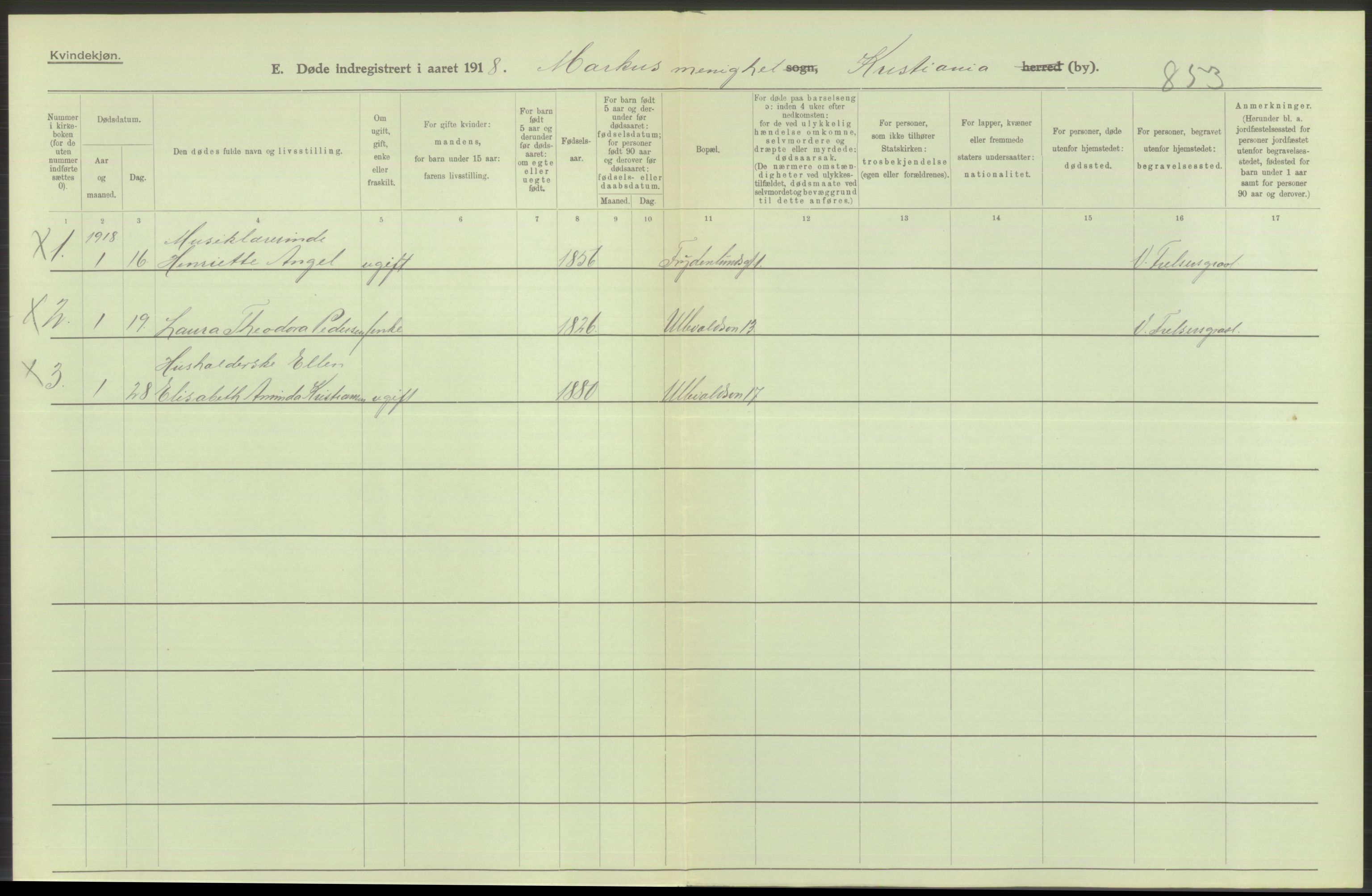 Statistisk sentralbyrå, Sosiodemografiske emner, Befolkning, AV/RA-S-2228/D/Df/Dfb/Dfbh/L0010: Kristiania: Døde, 1918, p. 380
