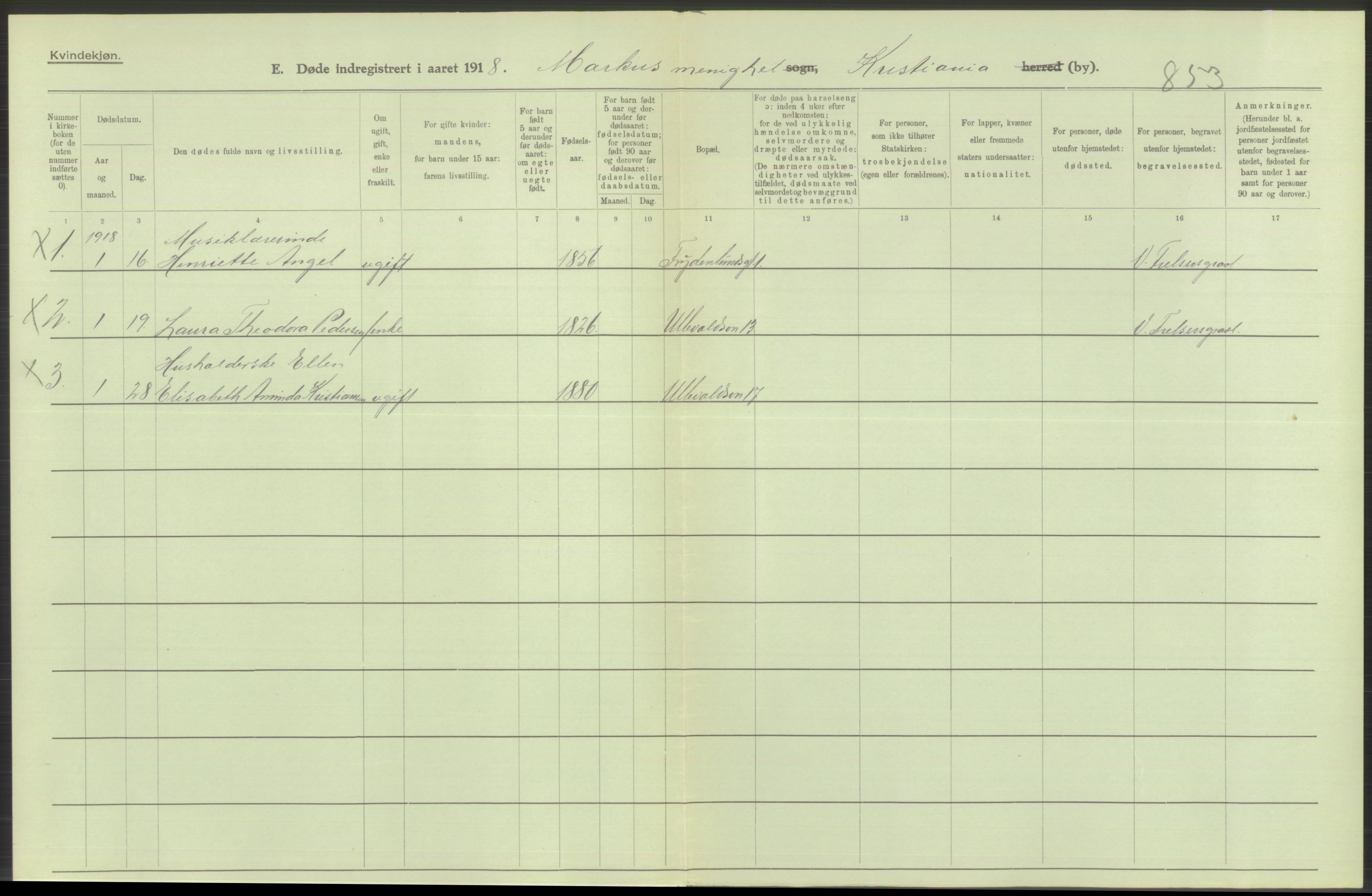 Statistisk sentralbyrå, Sosiodemografiske emner, Befolkning, RA/S-2228/D/Df/Dfb/Dfbh/L0010: Kristiania: Døde, 1918, p. 380