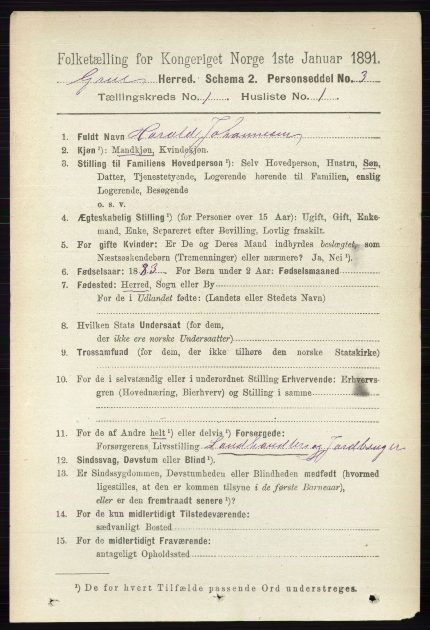 RA, 1891 census for 0423 Grue, 1891, p. 194