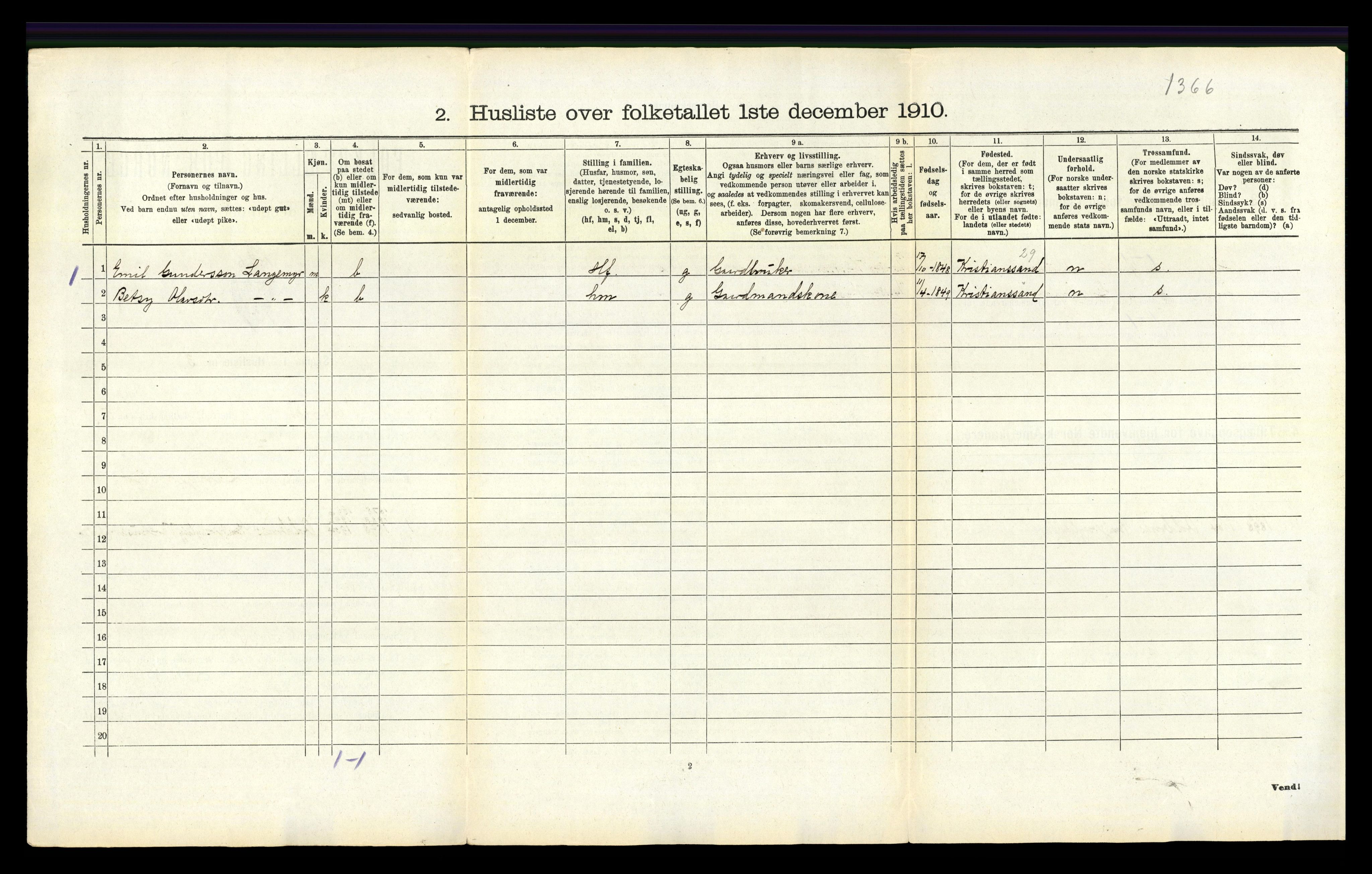 RA, 1910 census for Oddernes, 1910, p. 552