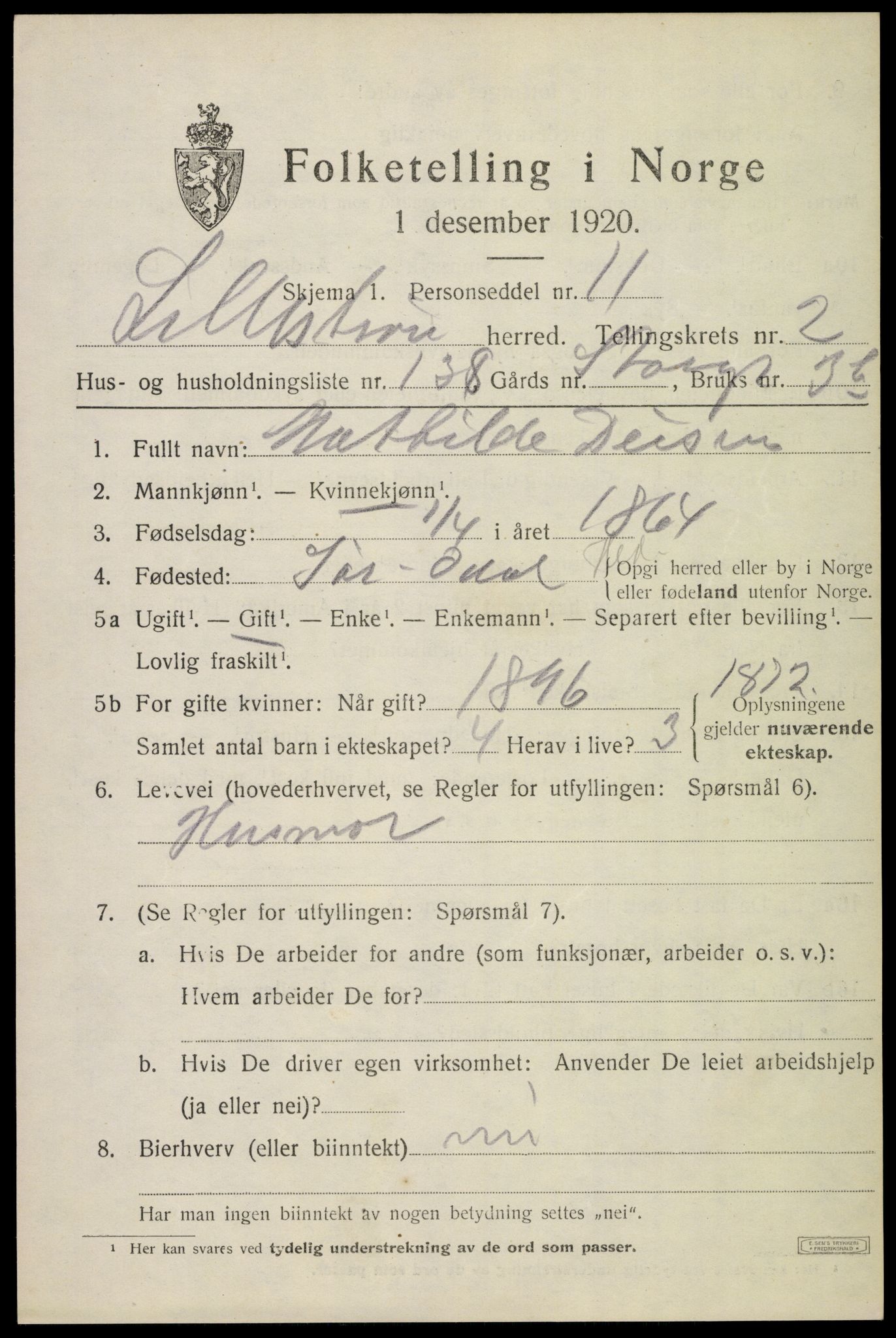 SAO, 1920 census for Lillestrøm, 1920, p. 7206