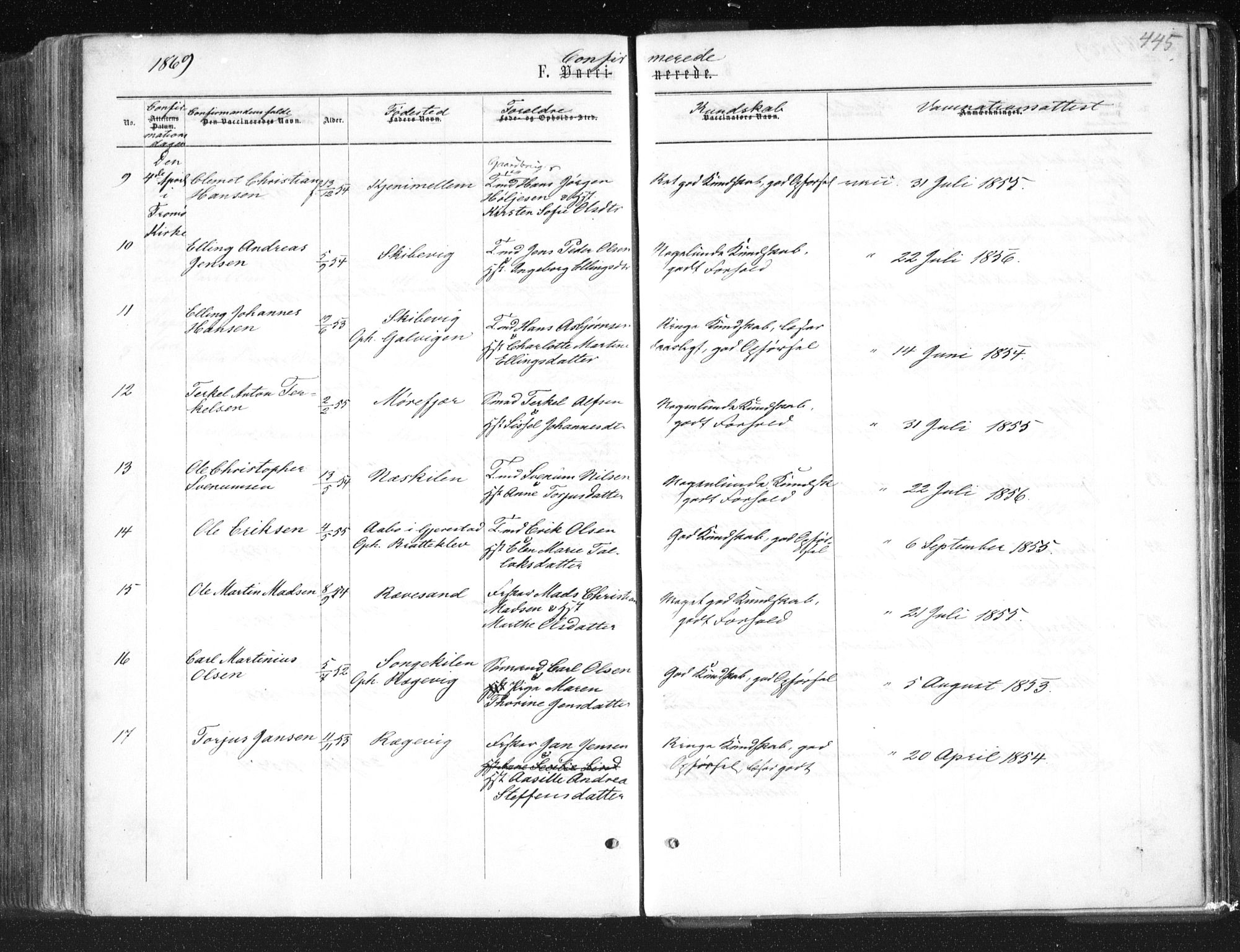 Tromøy sokneprestkontor, AV/SAK-1111-0041/F/Fa/L0007: Parish register (official) no. A 7, 1864-1869, p. 445