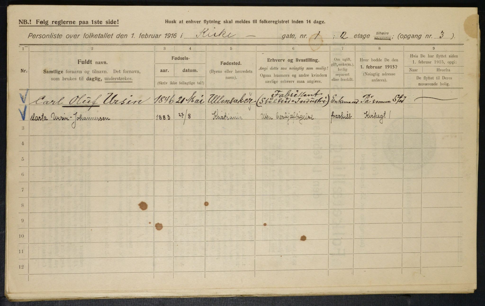 OBA, Municipal Census 1916 for Kristiania, 1916, p. 50831