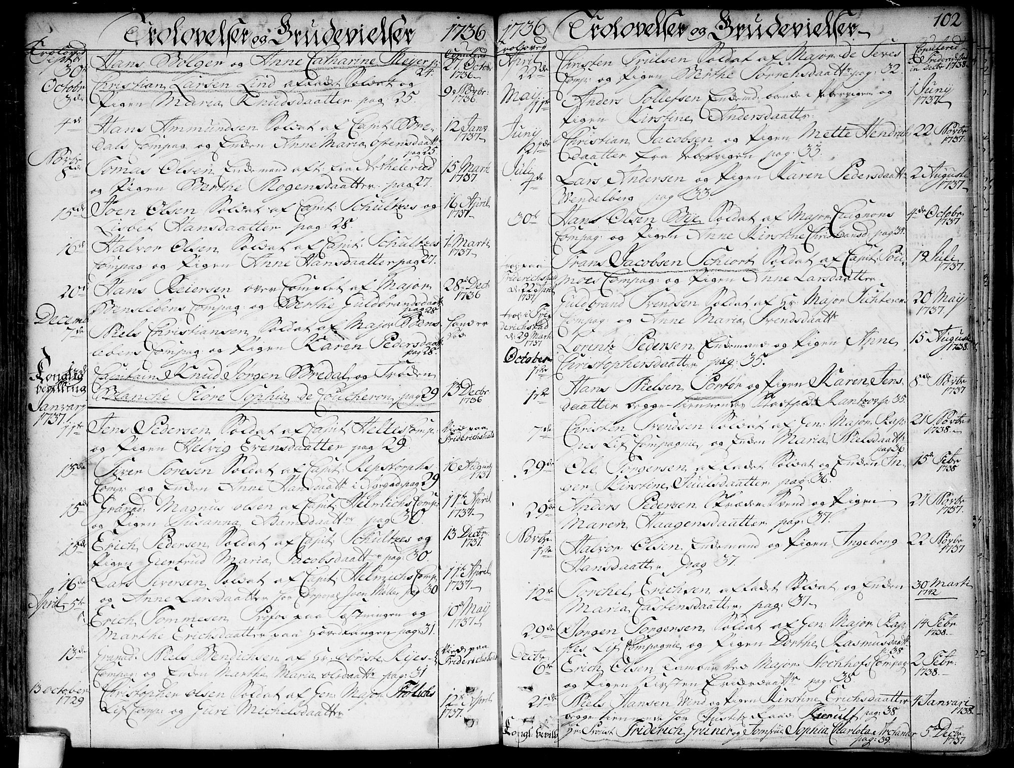 Garnisonsmenigheten Kirkebøker, SAO/A-10846/F/Fa/L0001: Parish register (official) no. 1, 1734-1756, p. 102