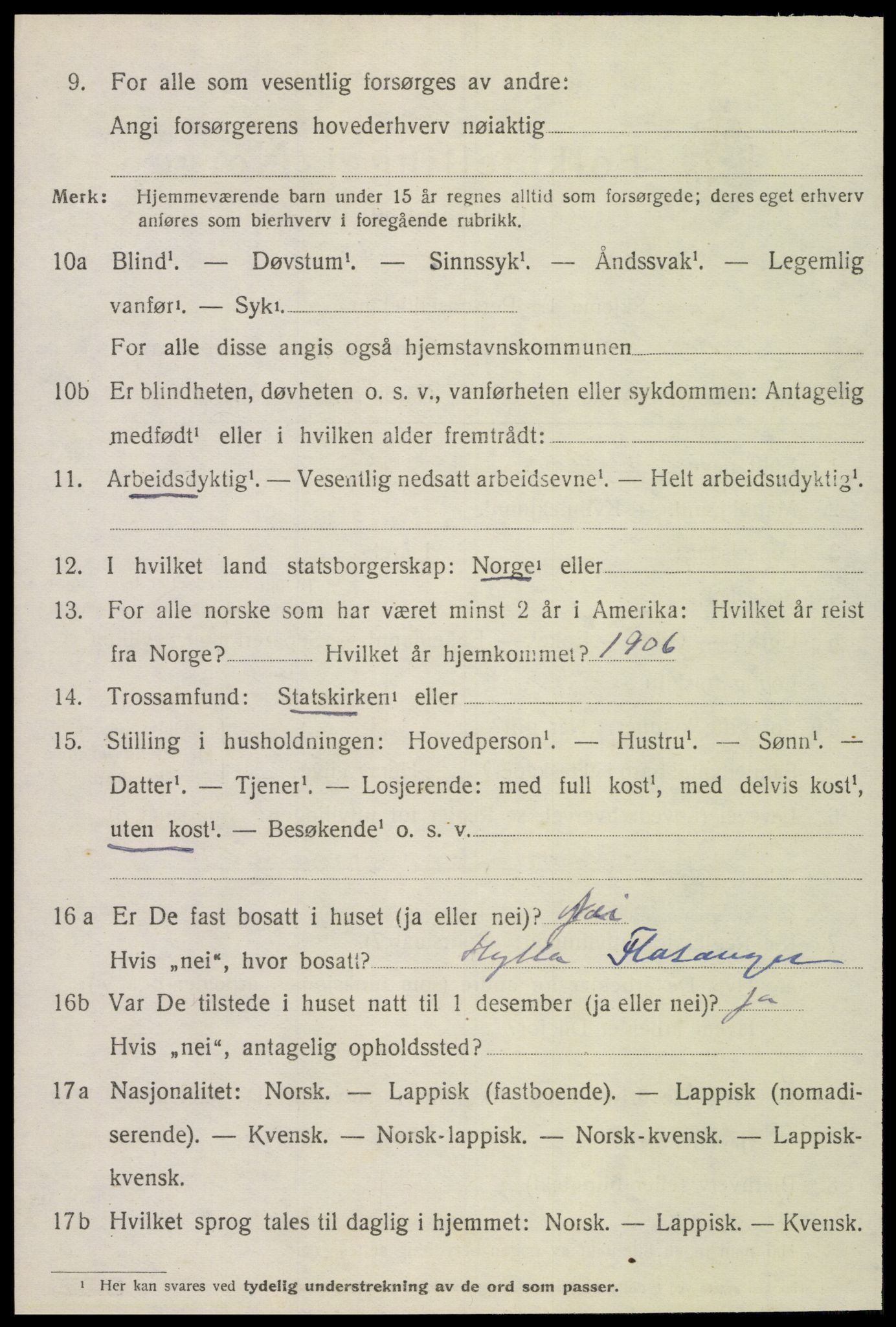 SAT, 1920 census for Flatanger, 1920, p. 2791