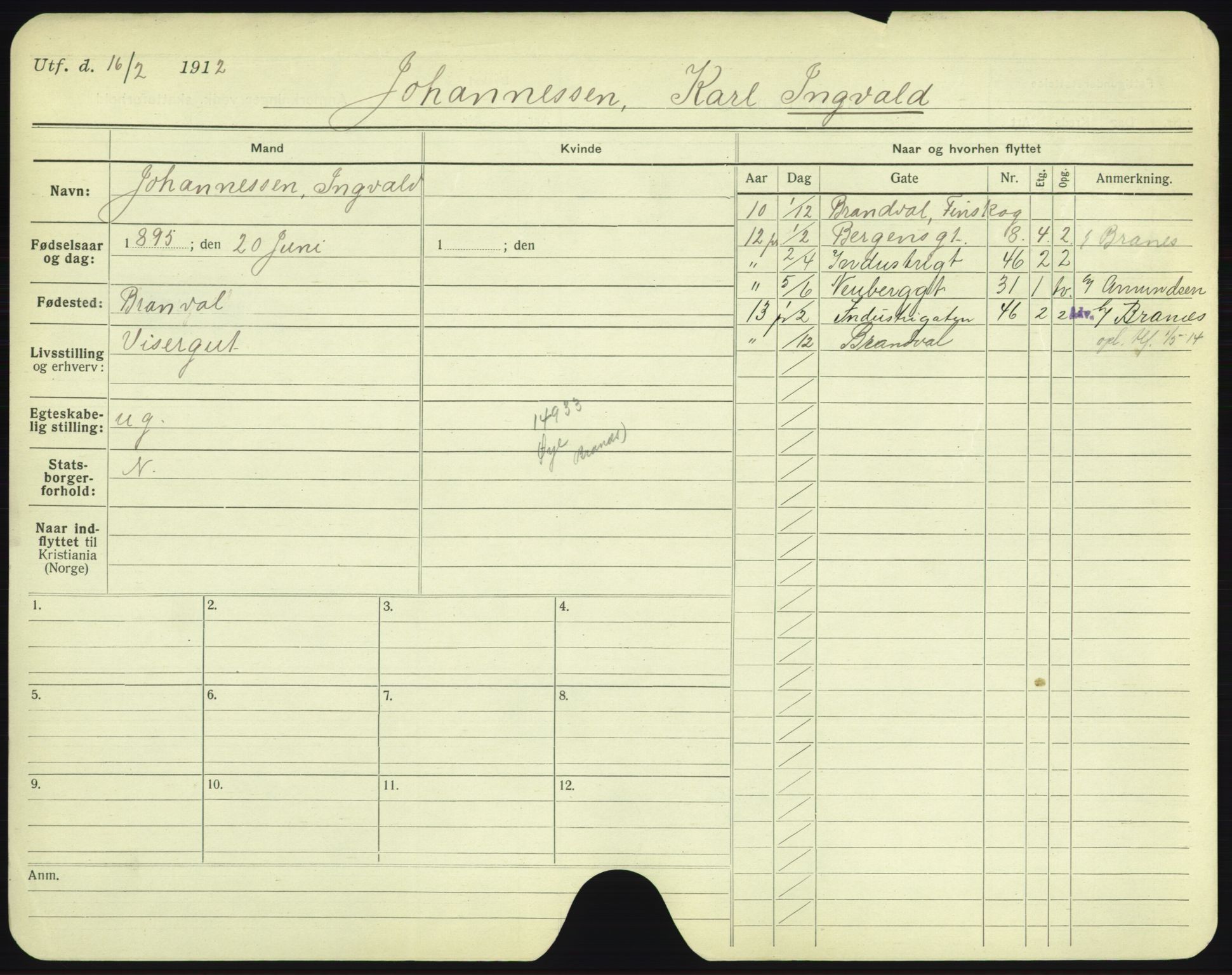 Oslo folkeregister, Registerkort, AV/SAO-A-11715/F/Fa/Fac/L0005: Menn, 1906-1914, p. 551a