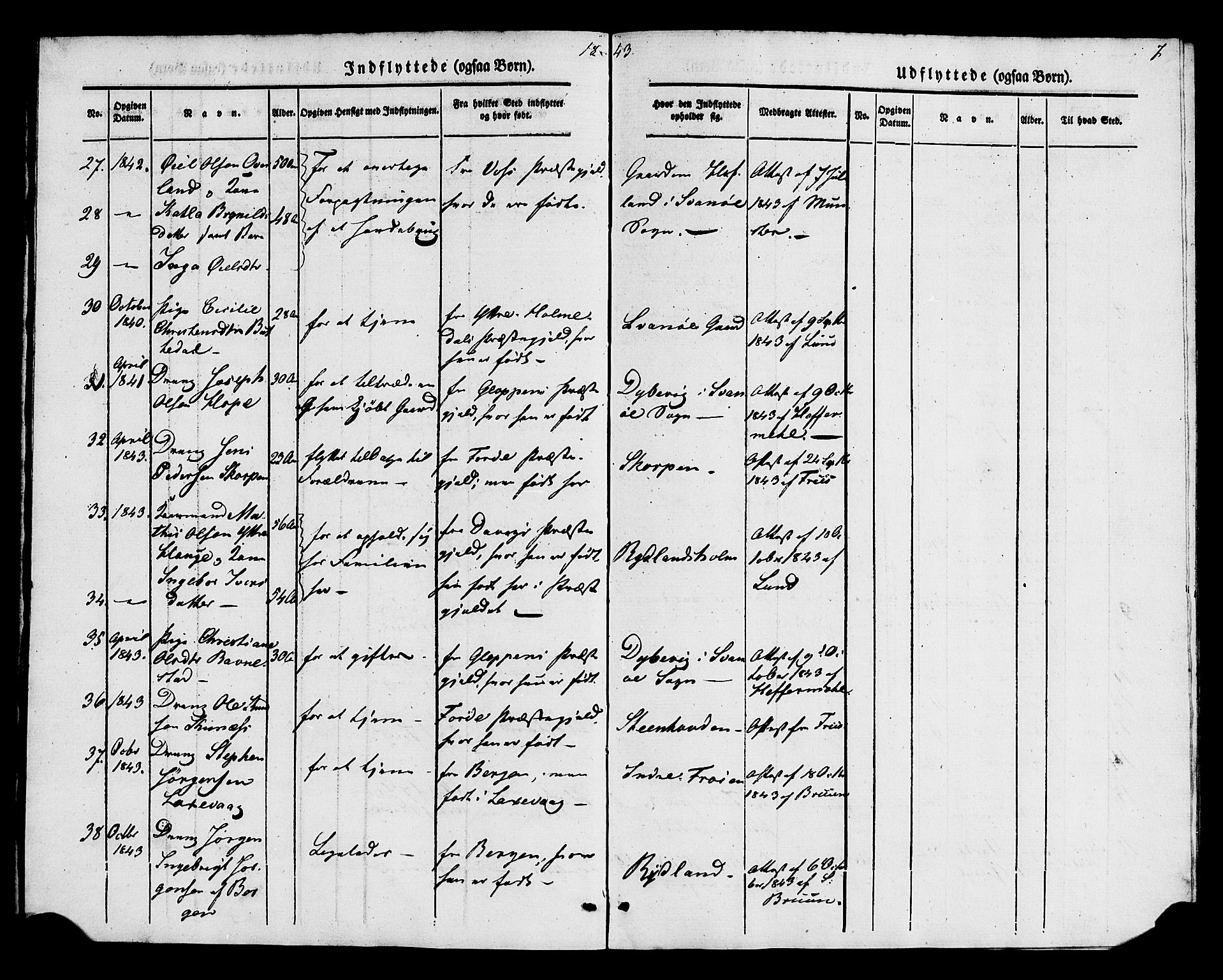 Kinn sokneprestembete, AV/SAB-A-80801/H/Haa/Haaa/L0014: Parish register (official) no. A 14, 1841-1859, p. 7