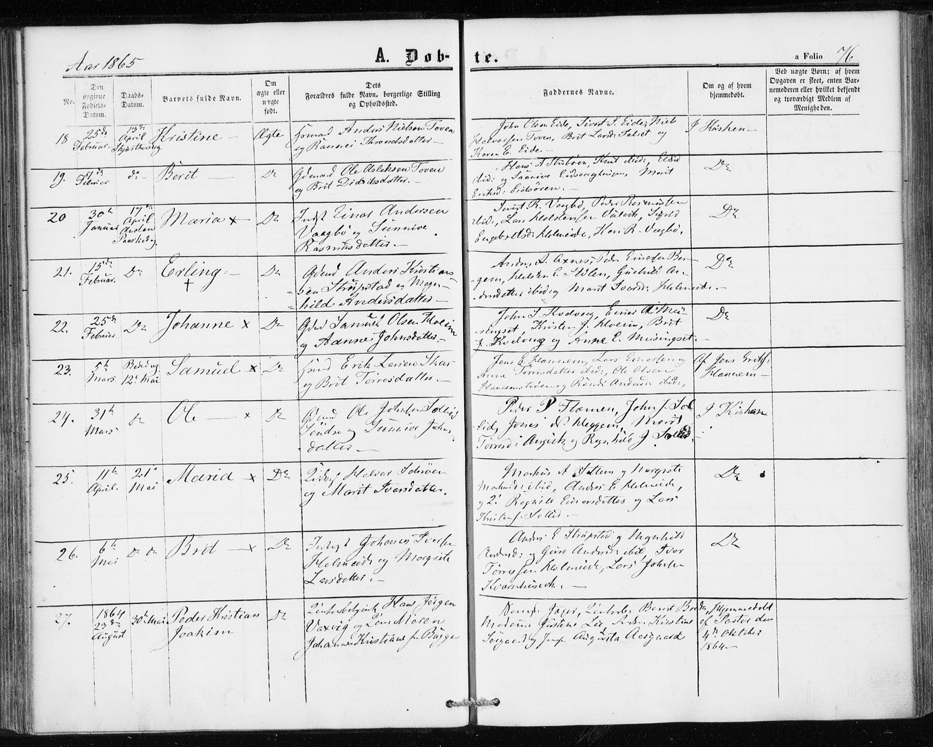 Ministerialprotokoller, klokkerbøker og fødselsregistre - Møre og Romsdal, AV/SAT-A-1454/586/L0985: Parish register (official) no. 586A11, 1857-1866, p. 76