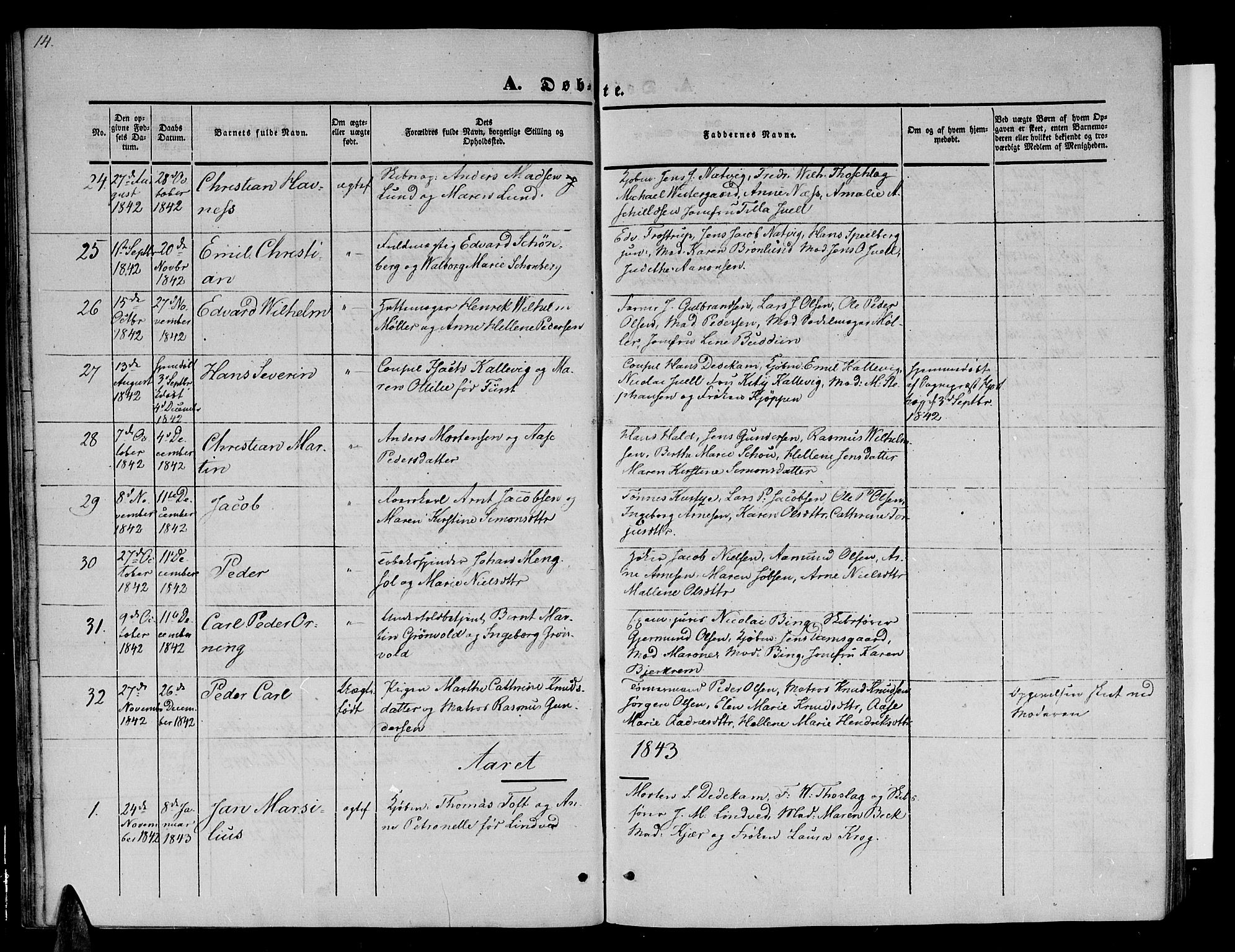 Arendal sokneprestkontor, Trefoldighet, SAK/1111-0040/F/Fb/L0002: Parish register (copy) no. B 2, 1838-1860, p. 14