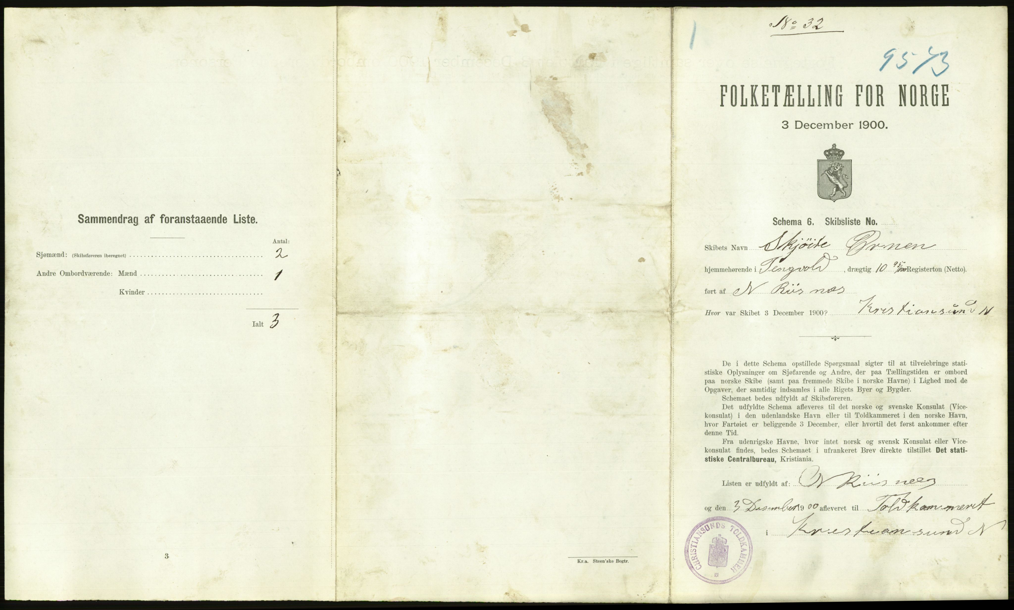 RA, 1900 Census - ship lists from ships in Norwegian harbours, harbours abroad and at sea, 1900, p. 2185