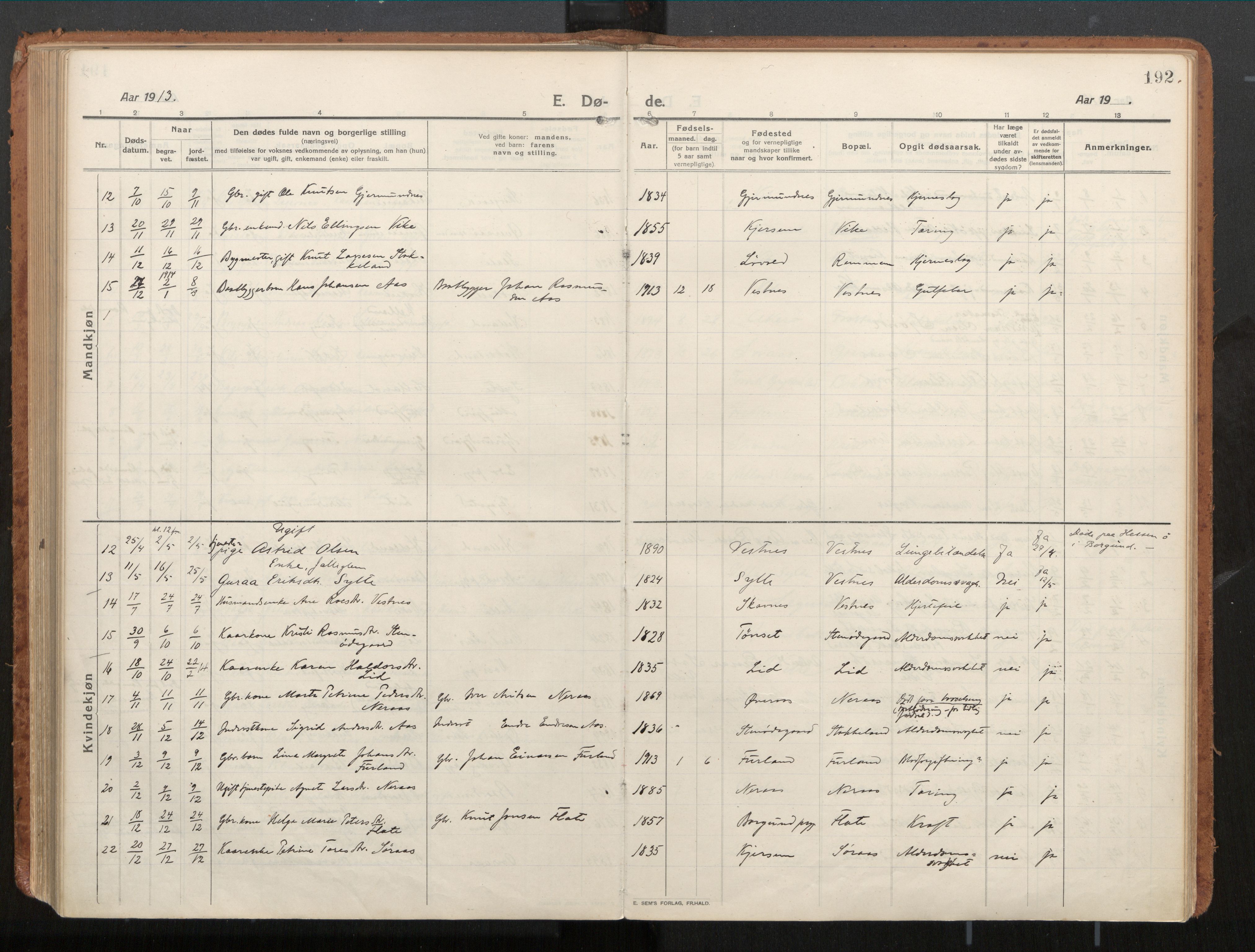 Ministerialprotokoller, klokkerbøker og fødselsregistre - Møre og Romsdal, AV/SAT-A-1454/539/L0534a: Parish register (official) no. 539A08, 1912-1935, p. 192