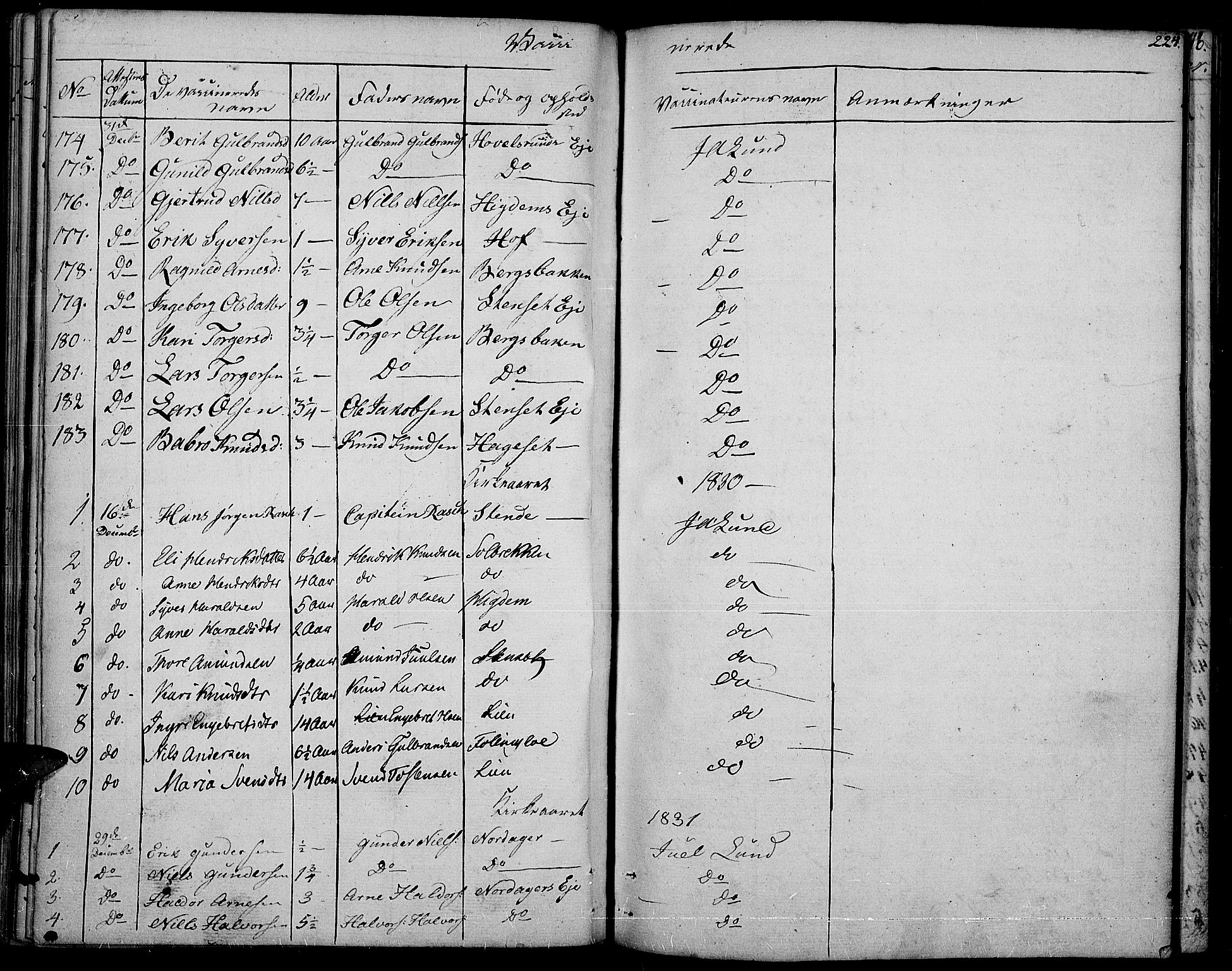 Nord-Aurdal prestekontor, SAH/PREST-132/H/Ha/Haa/L0003: Parish register (official) no. 3, 1828-1841, p. 224