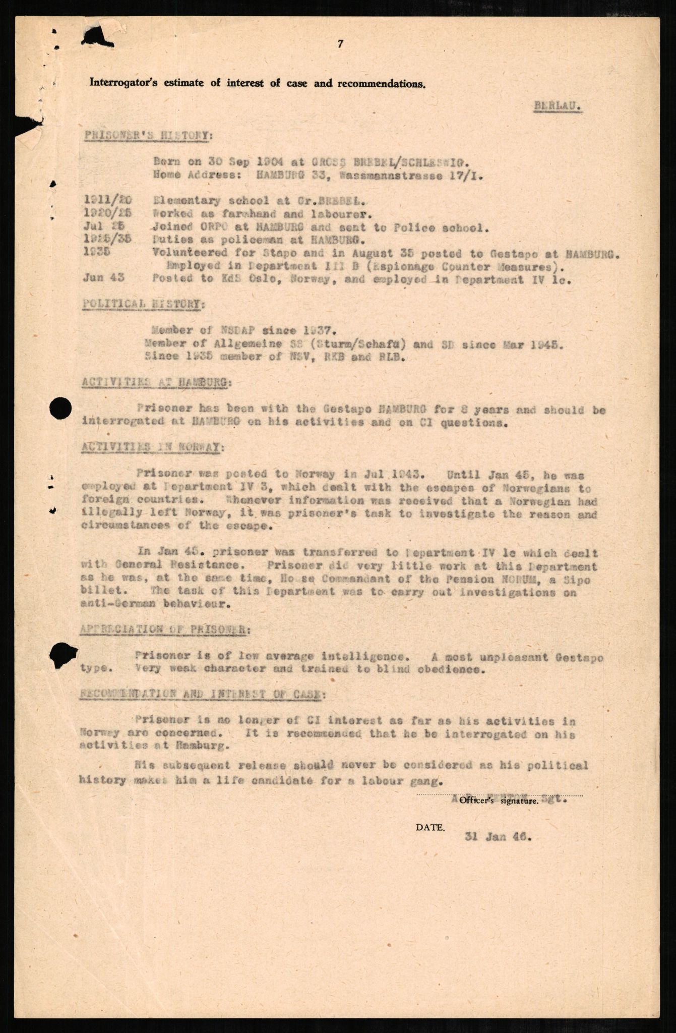 Forsvaret, Forsvarets overkommando II, AV/RA-RAFA-3915/D/Db/L0002: CI Questionaires. Tyske okkupasjonsstyrker i Norge. Tyskere., 1945-1946, p. 551