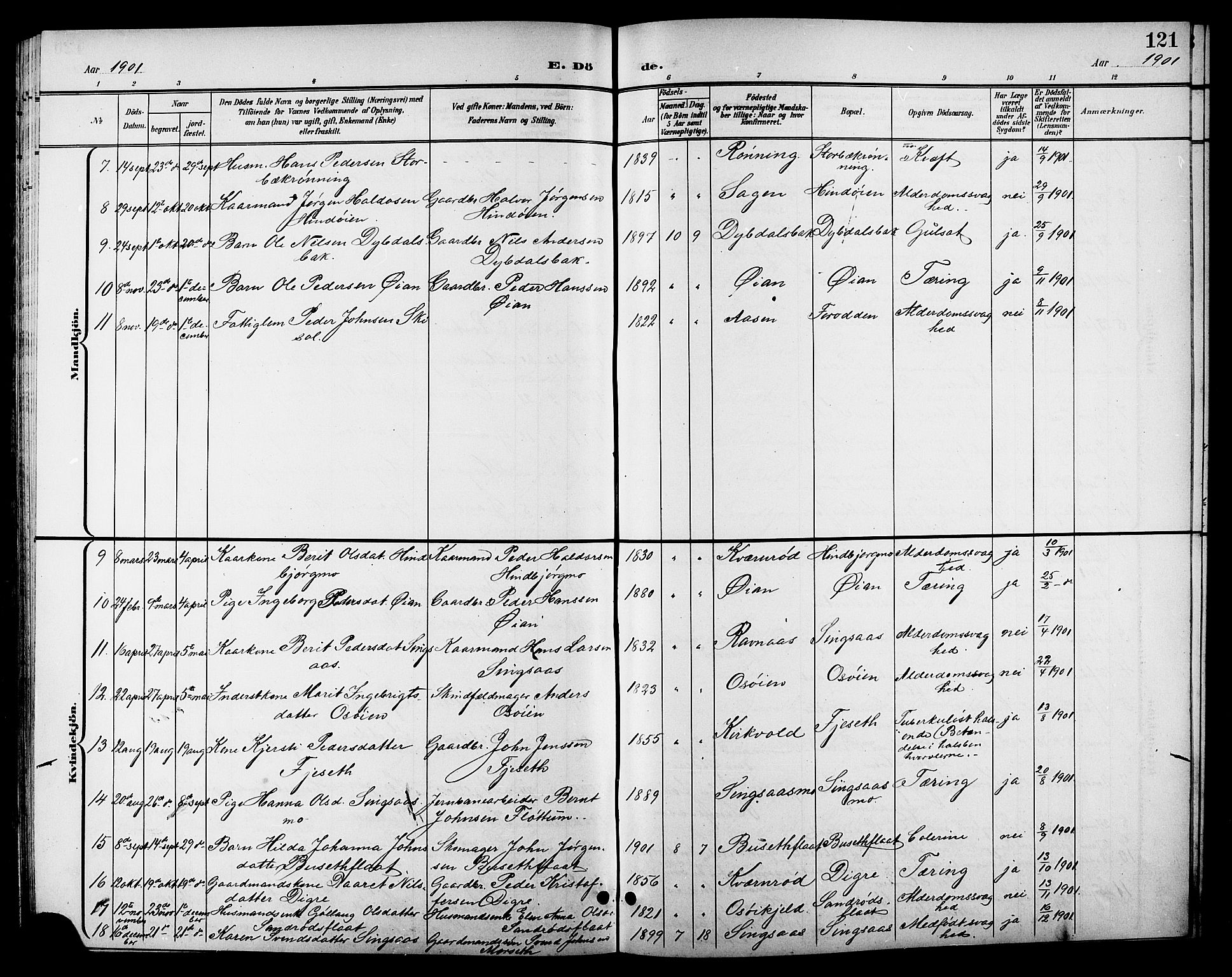 Ministerialprotokoller, klokkerbøker og fødselsregistre - Sør-Trøndelag, SAT/A-1456/688/L1029: Parish register (copy) no. 688C04, 1899-1915, p. 121