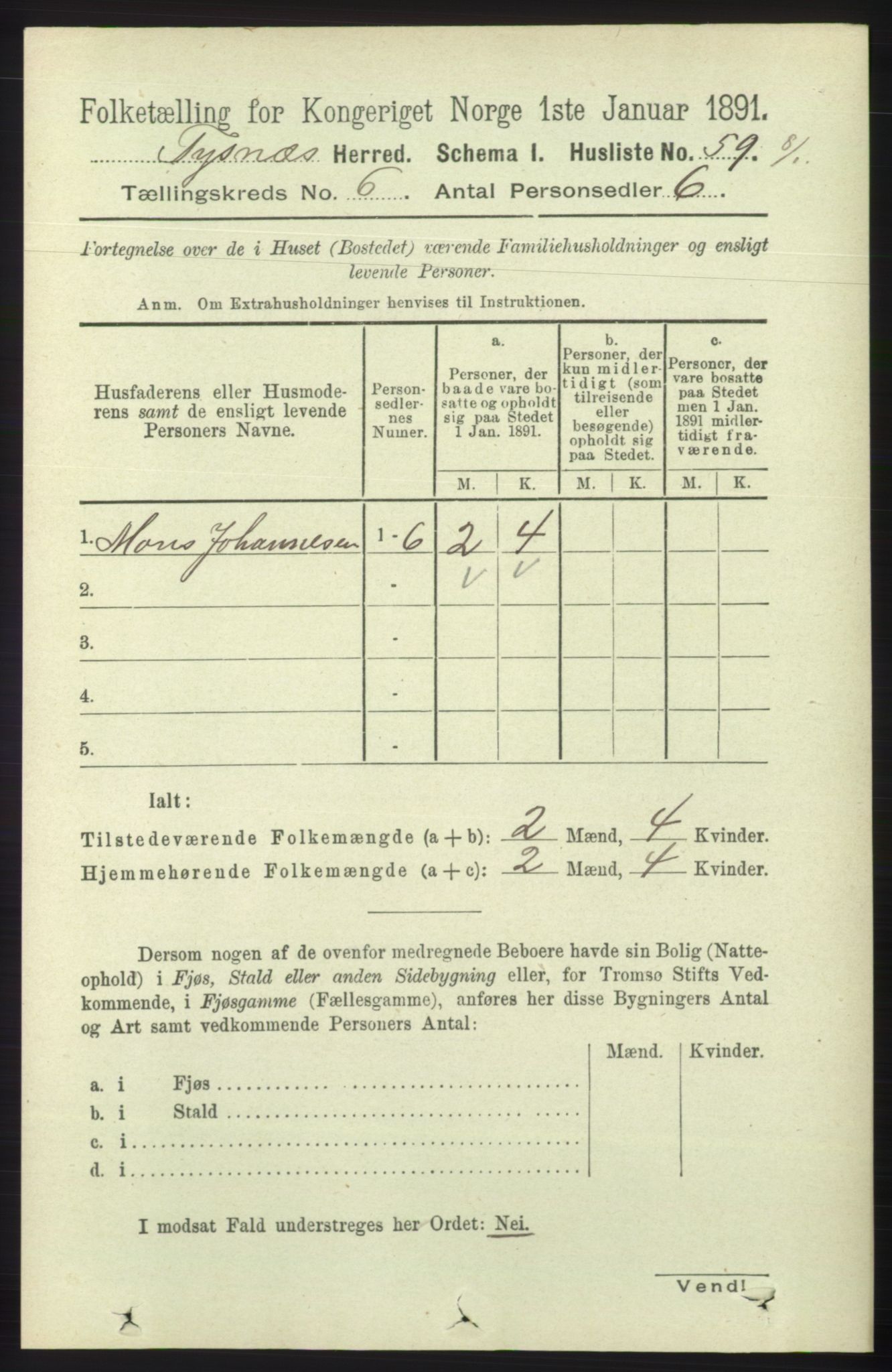 RA, 1891 census for 1223 Tysnes, 1891, p. 2358