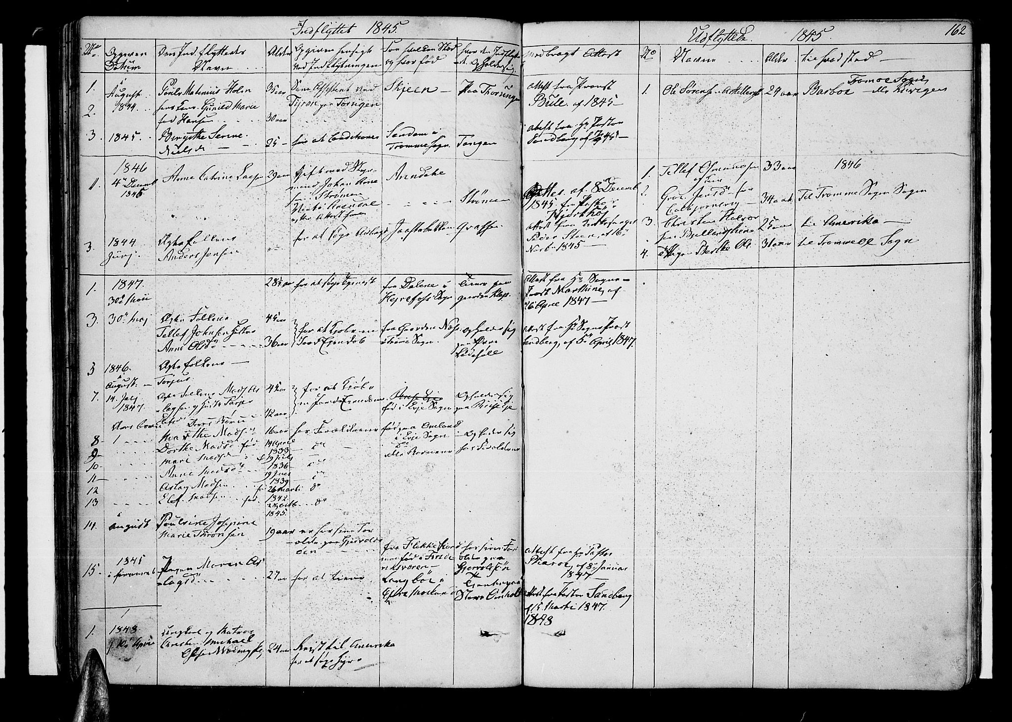 Øyestad sokneprestkontor, SAK/1111-0049/F/Fb/L0006: Parish register (copy) no. B 6, 1843-1854, p. 162
