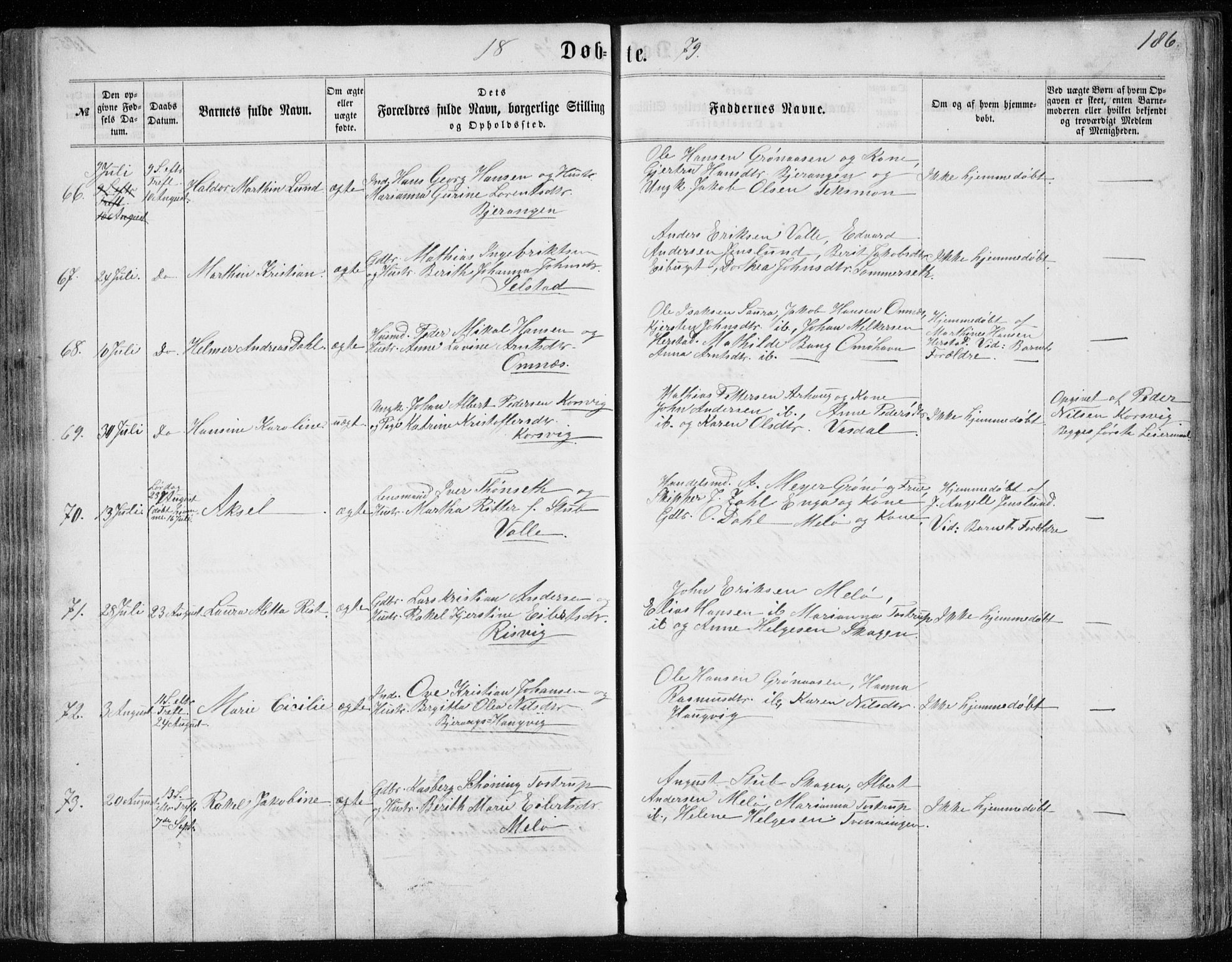 Ministerialprotokoller, klokkerbøker og fødselsregistre - Nordland, SAT/A-1459/843/L0634: Parish register (copy) no. 843C03, 1860-1884, p. 186