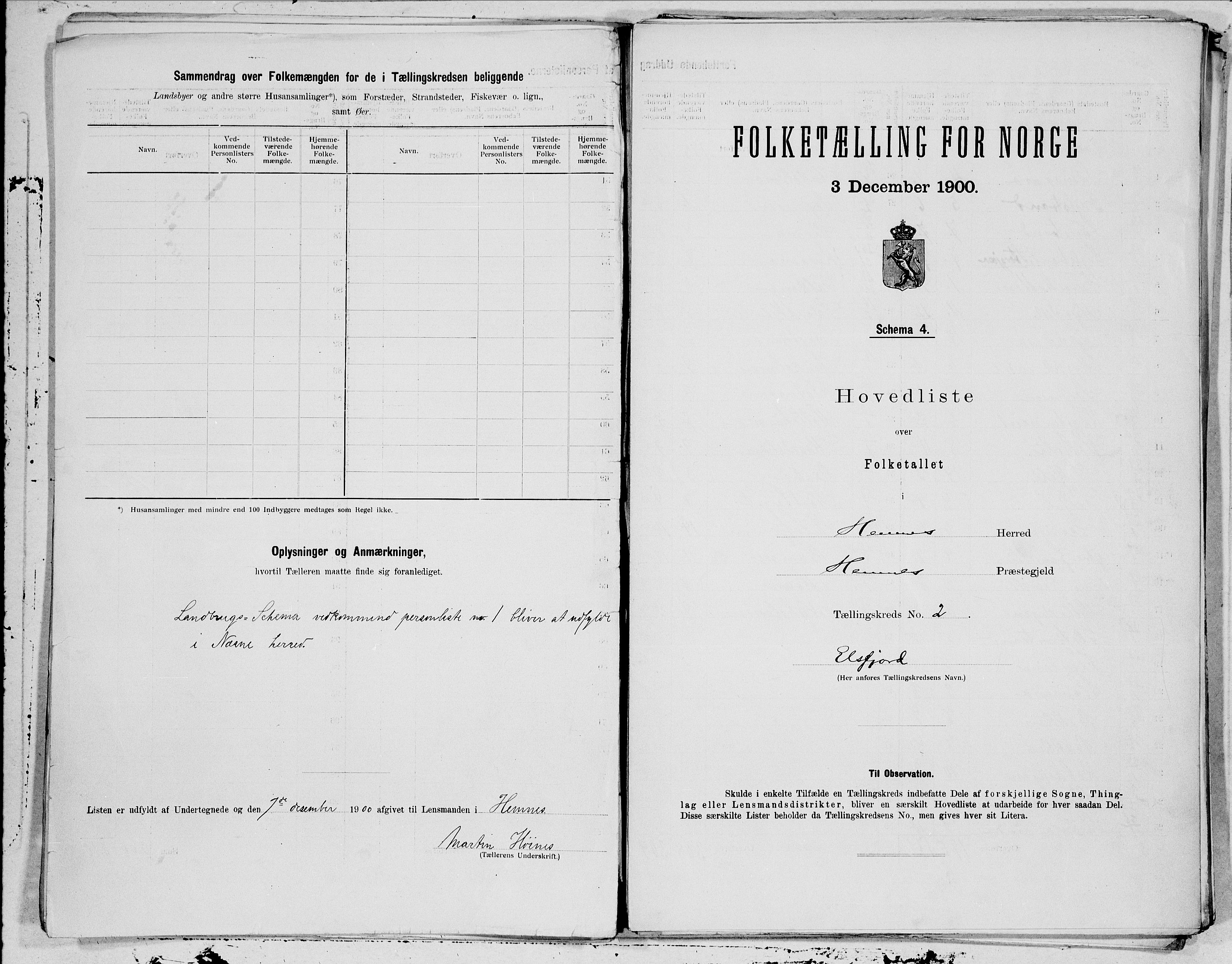 SAT, 1900 census for Hemnes, 1900, p. 4