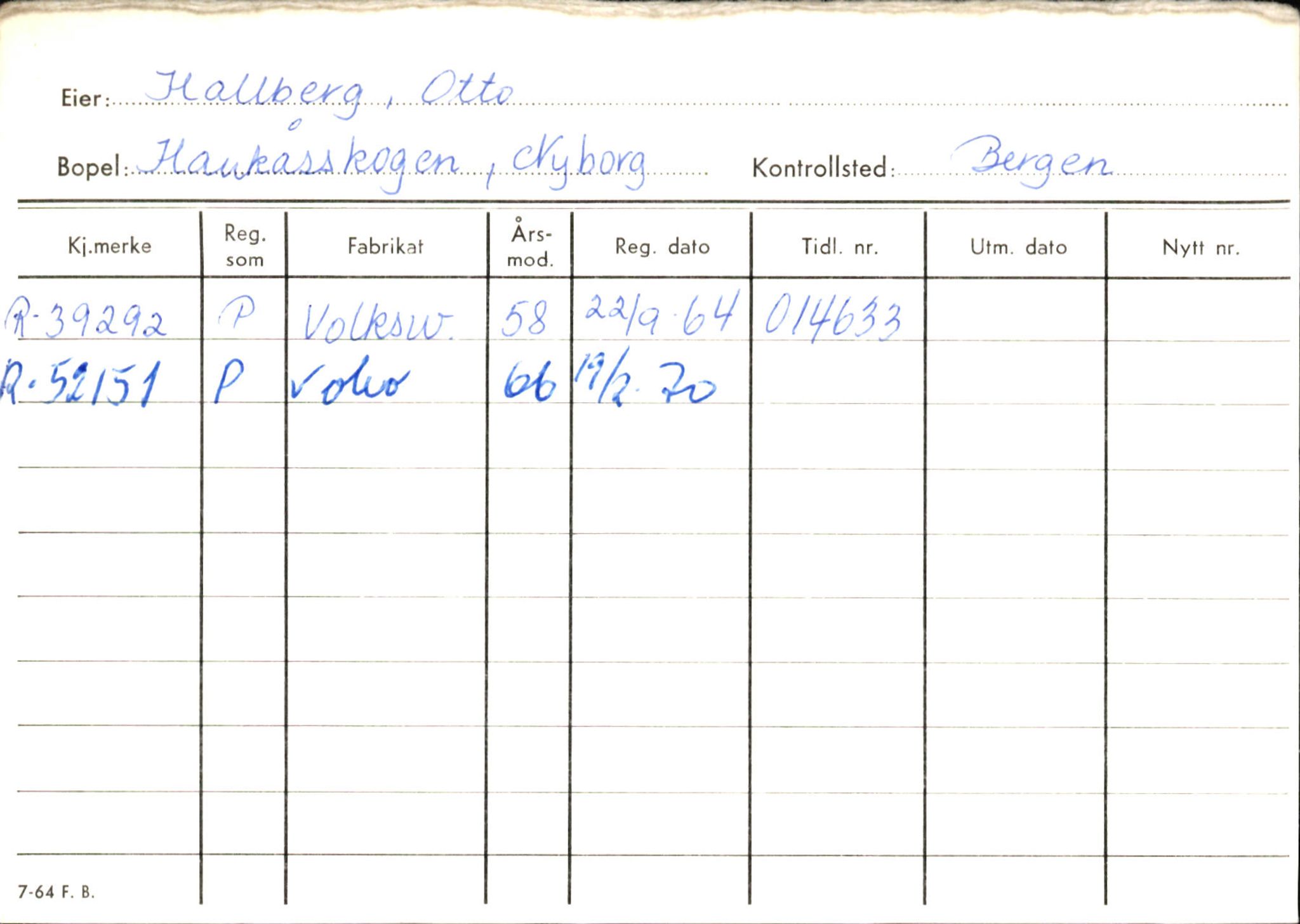Statens vegvesen, Hordaland vegkontor, SAB/A-5201/2/Ha/L0018: R-eierkort H, 1920-1971, p. 168