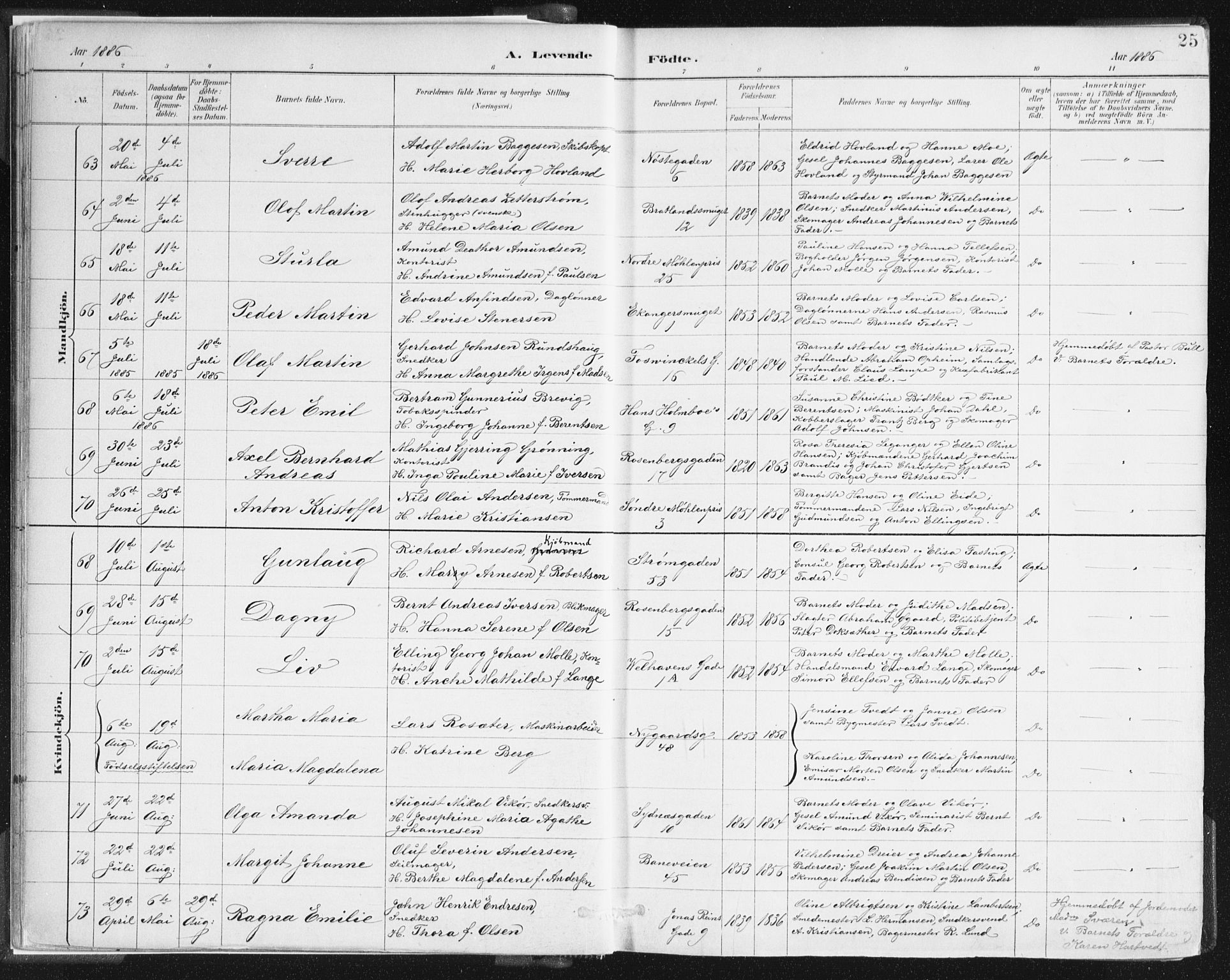 Johanneskirken sokneprestembete, AV/SAB-A-76001/H/Haa/L0001: Parish register (official) no. A 1, 1885-1900, p. 25