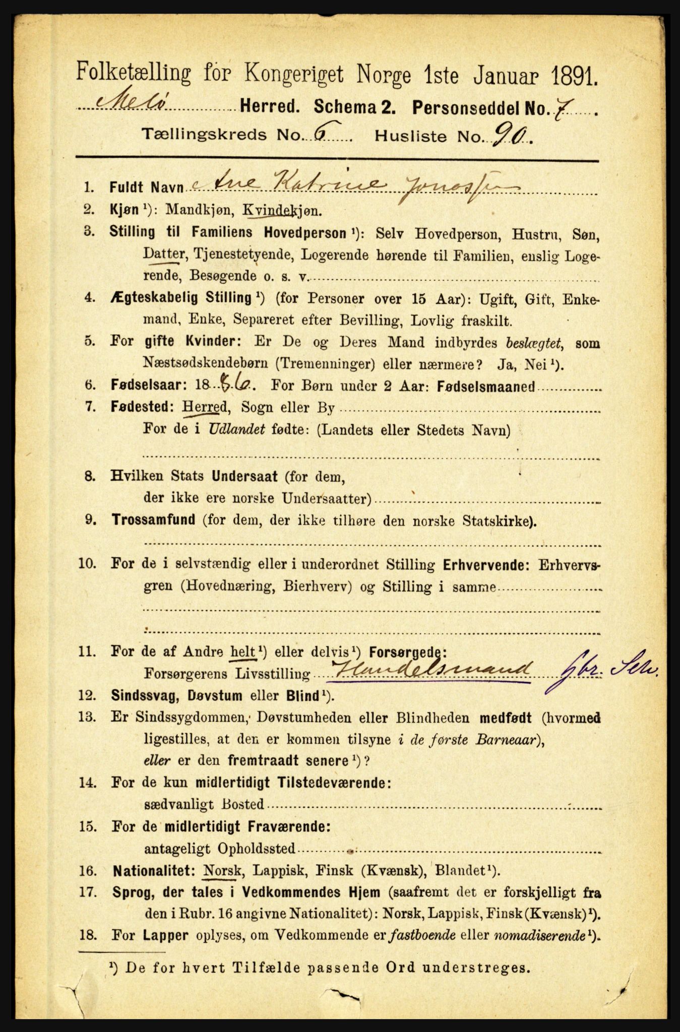 RA, 1891 census for 1837 Meløy, 1891, p. 2791