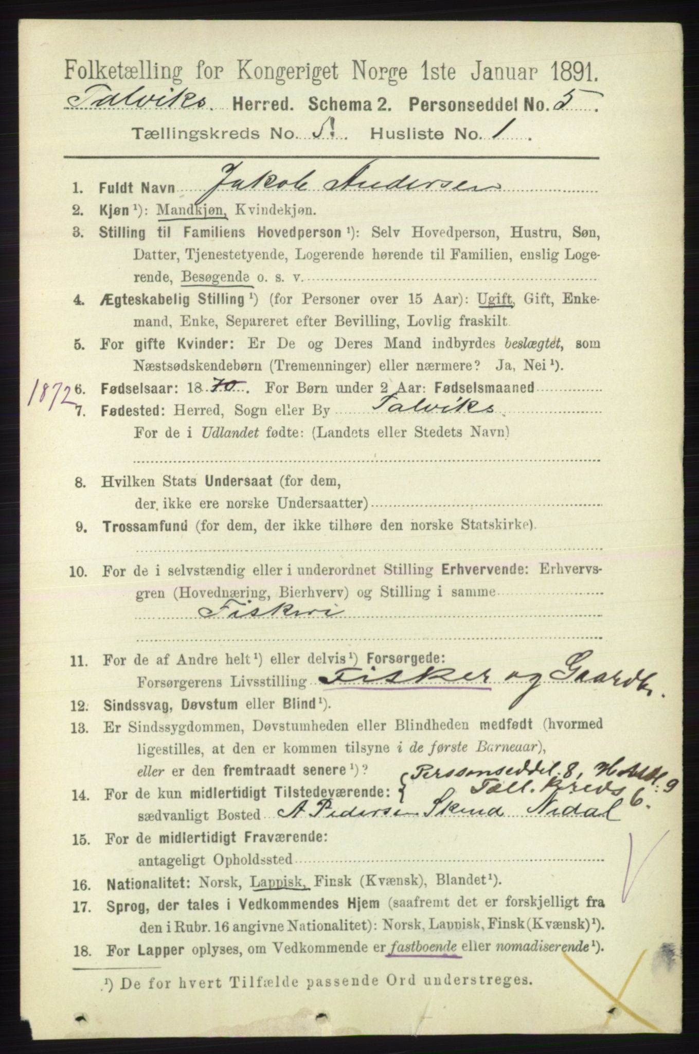 RA, 1891 census for 2013 Talvik, 1891, p. 1343