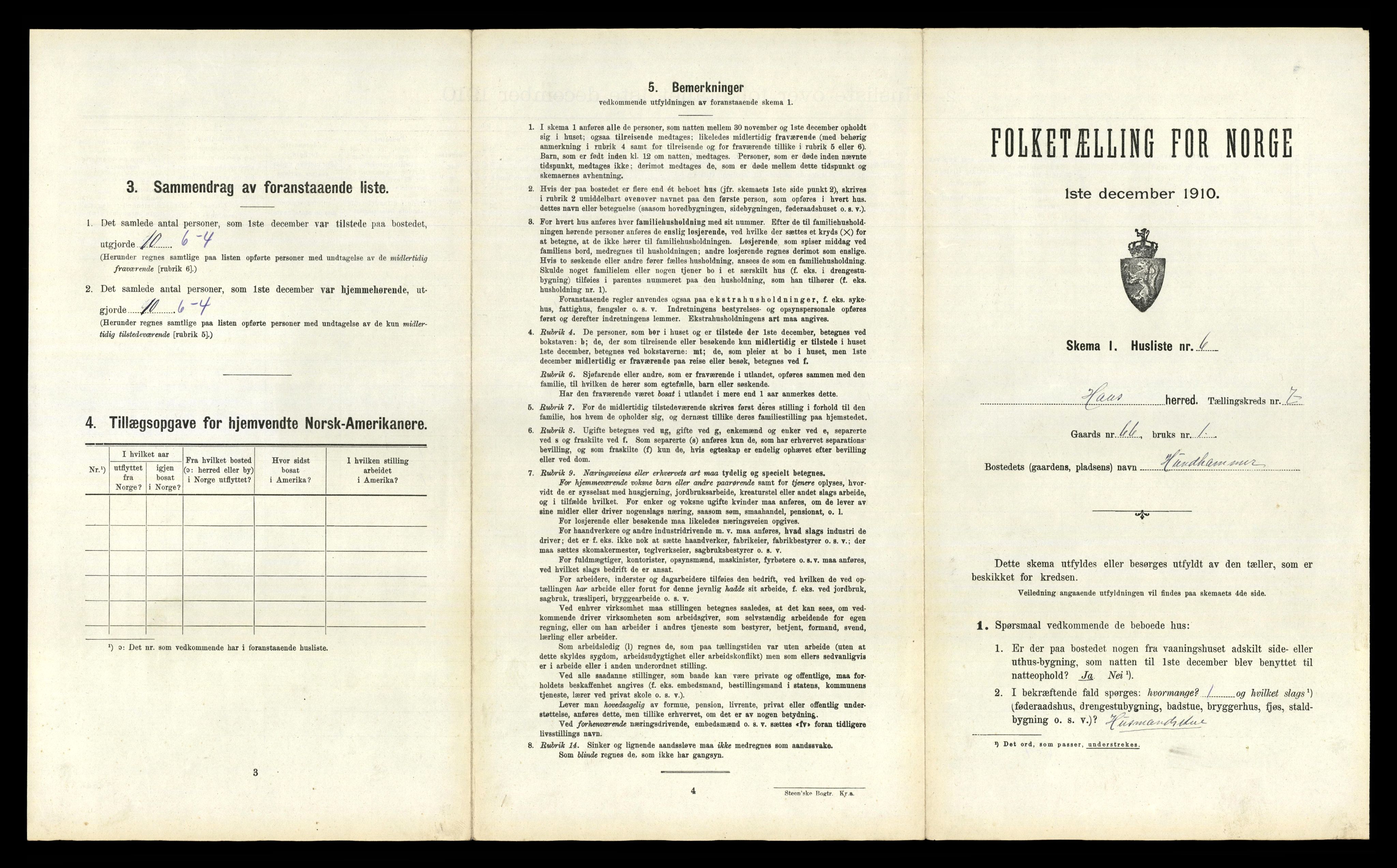 RA, 1910 census for Haus, 1910, p. 678