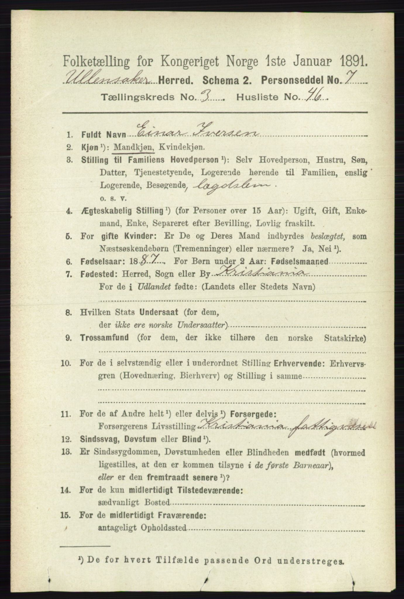RA, 1891 census for 0235 Ullensaker, 1891, p. 1391