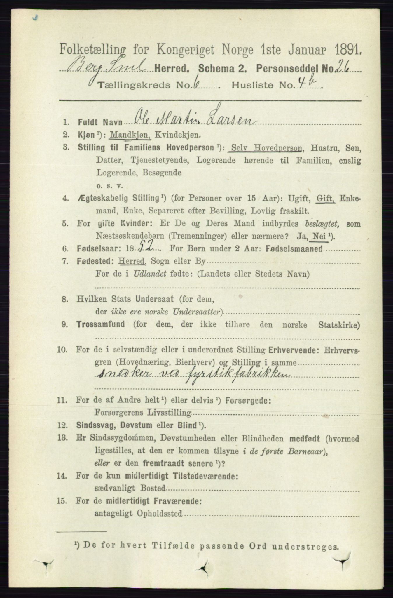 RA, 1891 census for 0116 Berg, 1891, p. 3785