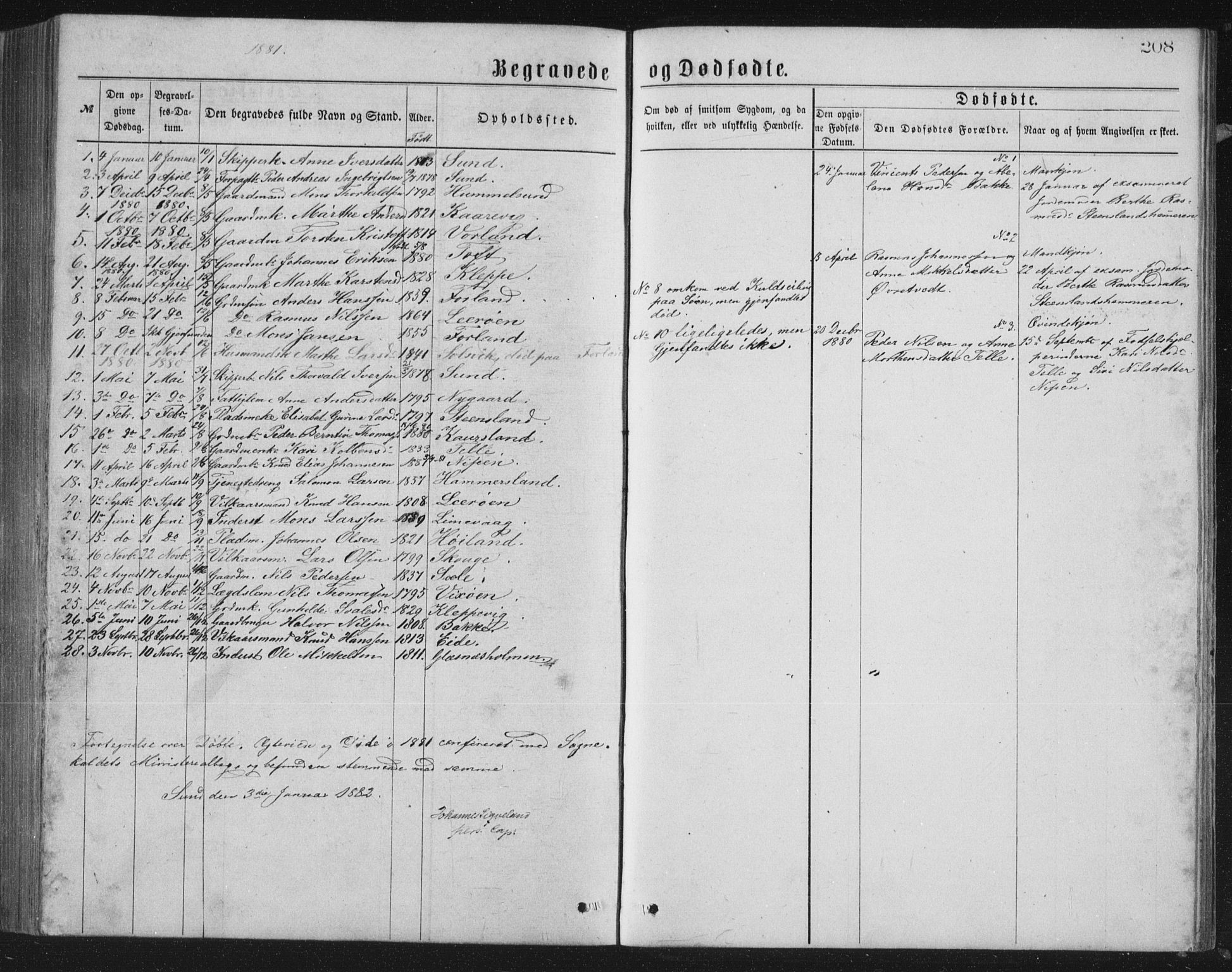 Sund sokneprestembete, AV/SAB-A-99930: Parish register (copy) no. B 2, 1874-1881, p. 208