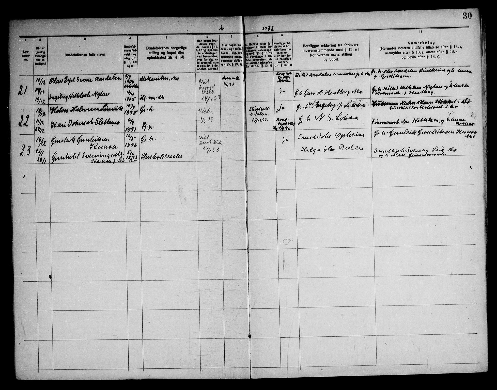 Sauherad kirkebøker, AV/SAKO-A-298/H/Ha/L0001: Banns register no. 1, 1919-1960, p. 30