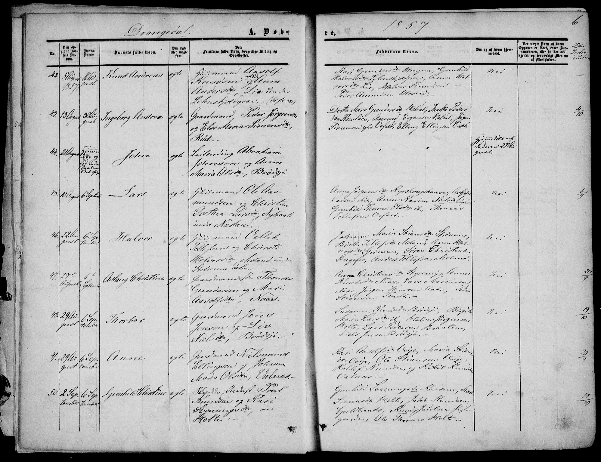 Drangedal kirkebøker, AV/SAKO-A-258/F/Fa/L0008: Parish register (official) no. 8, 1857-1871, p. 6