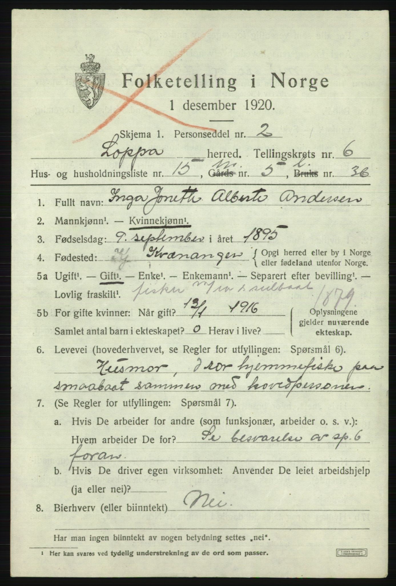 SATØ, 1920 census for Loppa, 1920, p. 2708