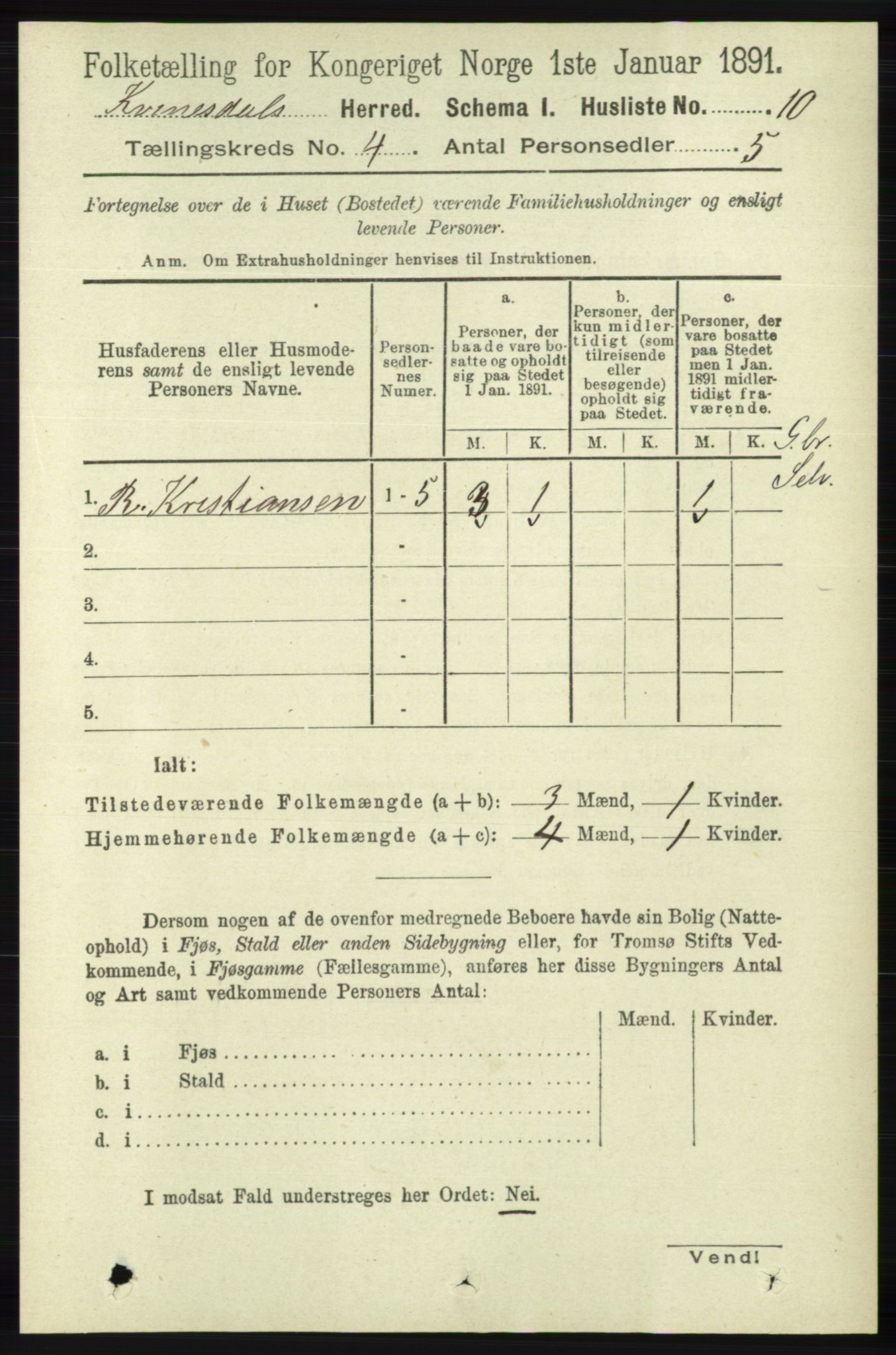 RA, 1891 census for 1037 Kvinesdal, 1891, p. 1403