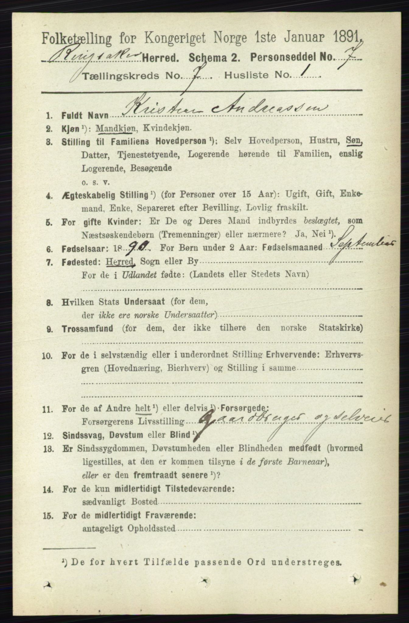 RA, 1891 census for 0412 Ringsaker, 1891, p. 3872