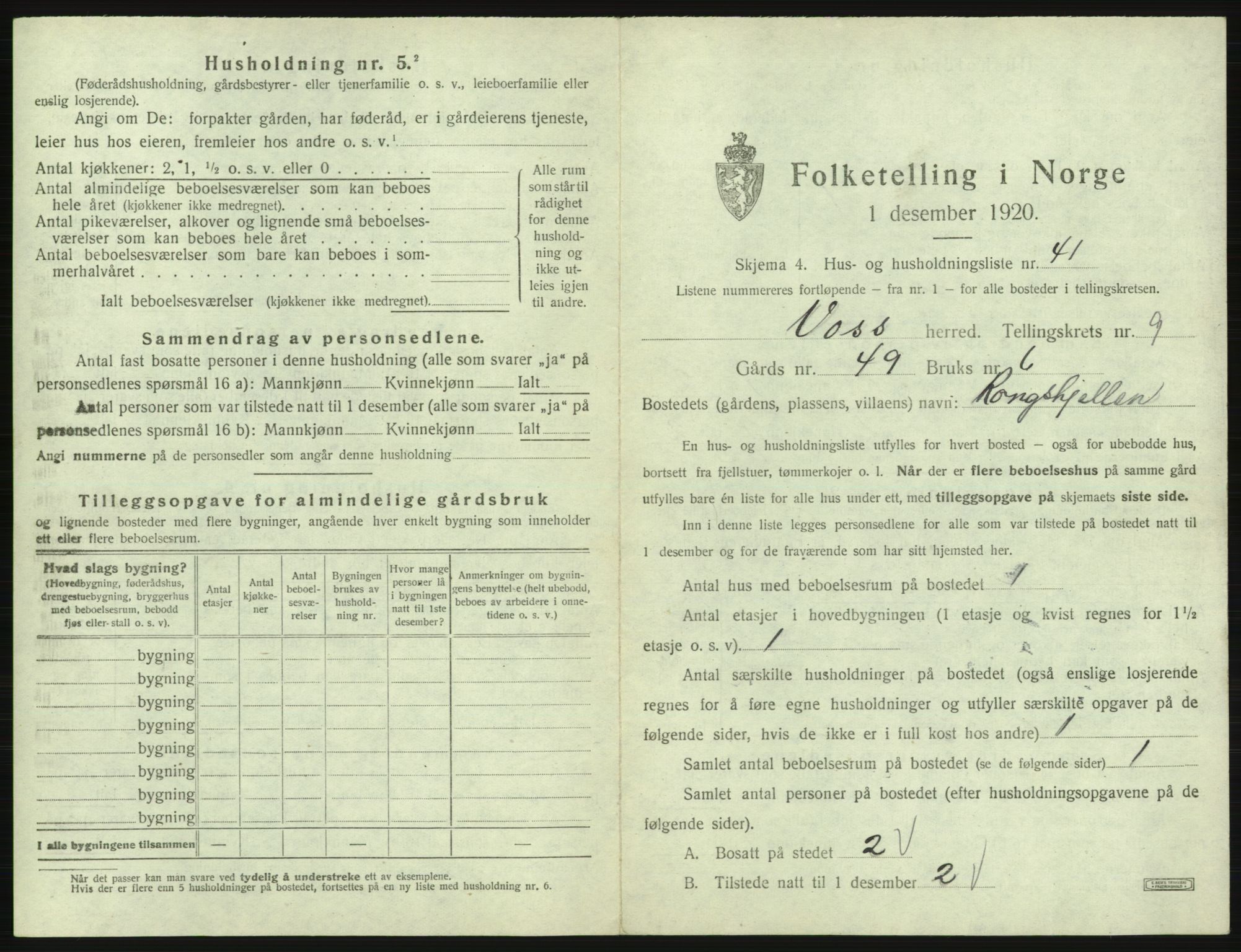 SAB, 1920 census for Voss, 1920, p. 935