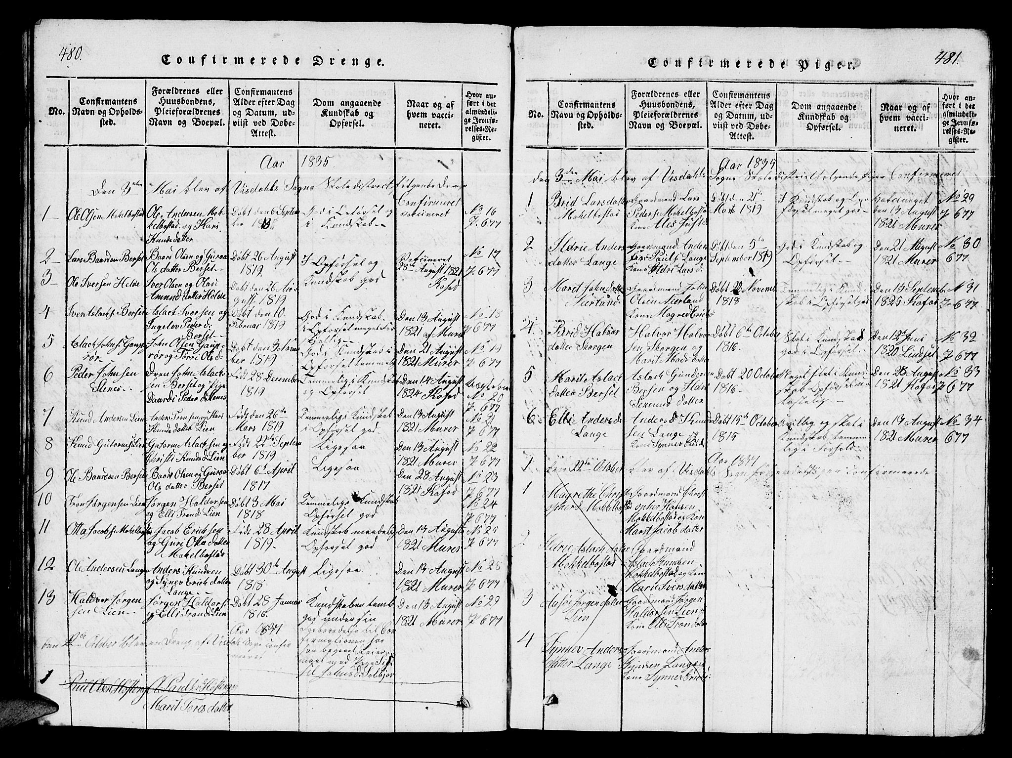 Ministerialprotokoller, klokkerbøker og fødselsregistre - Møre og Romsdal, SAT/A-1454/554/L0644: Parish register (copy) no. 554C01, 1818-1851, p. 480-481